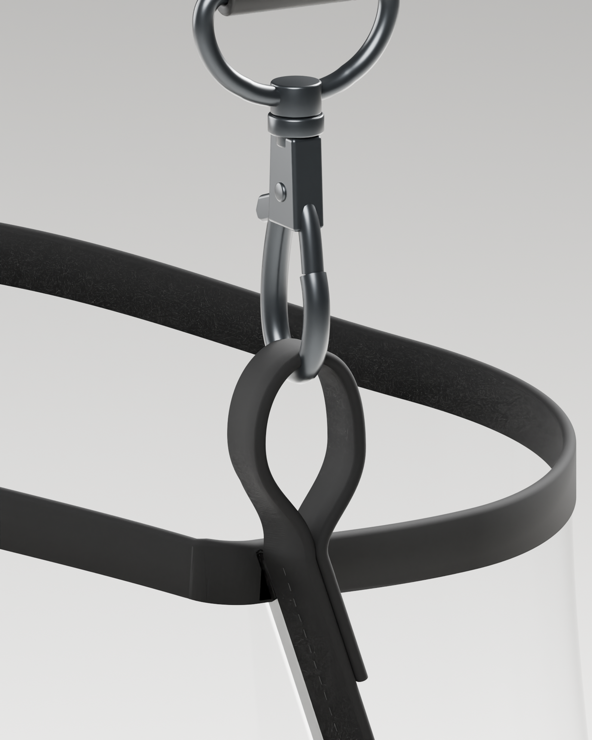 Included black Strapworks trigger snap connected to the original bucket loop