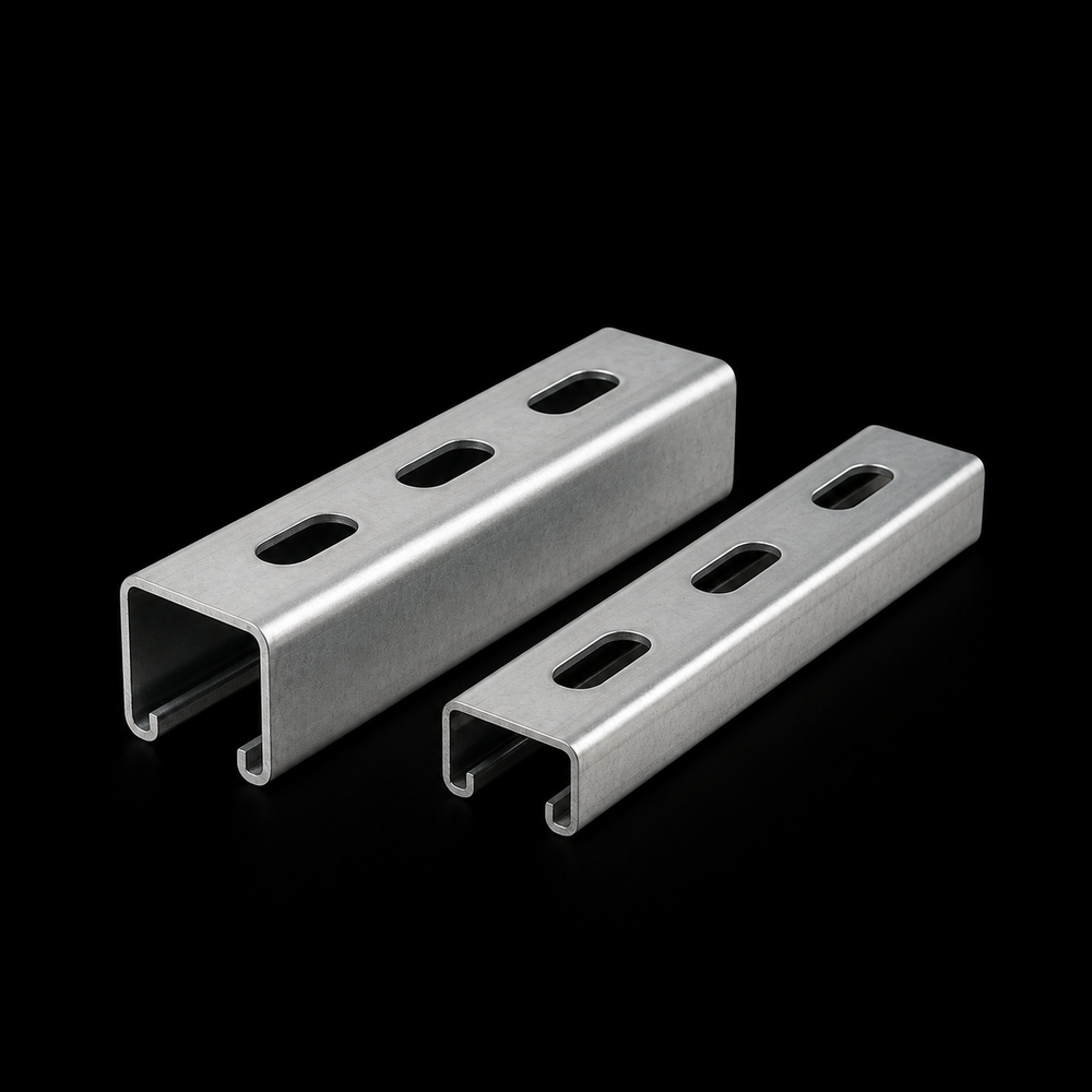 EXOSTRUT STD UNIVERSAL STRUT / galvanized three-slot channel profiles / EXO reference rendering / revision 1