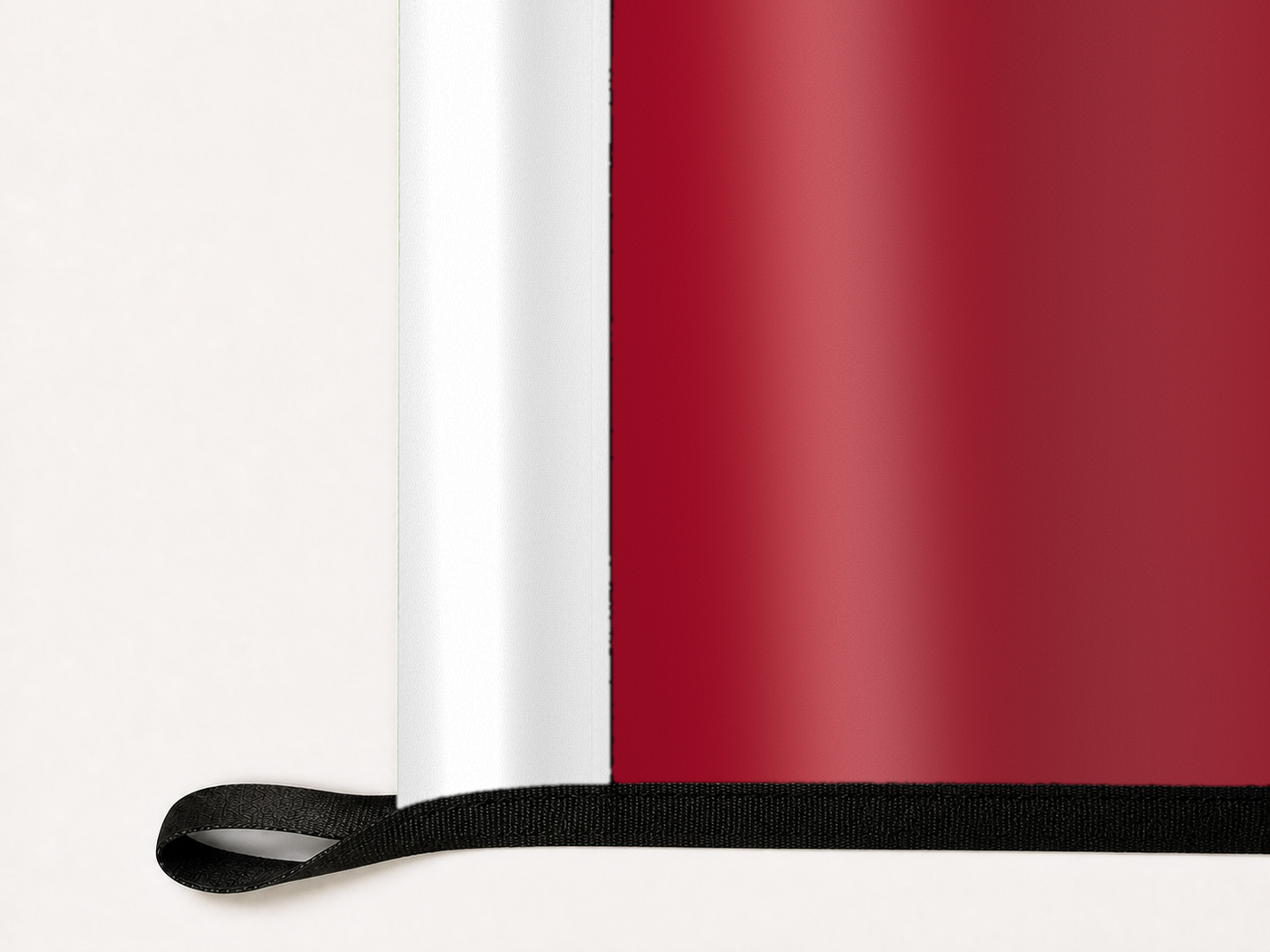 Arizona Cardinals Authentic Gameday Flag underside and personalization construction view — continuous restrained woven-satin Arizona Cardinals Accent header, textured Arizona Cardinals Primary face, lower black loop and perimeter webbing — source_sha256=025453913a588c9bcd0f0820c4b4b708e224fb6d4e9dca572bca0120dd2573a8