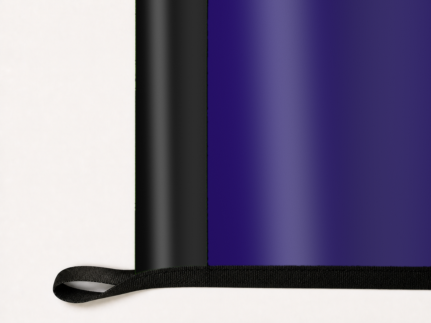 Baltimore Ravens Authentic Gameday Flag underside and personalization construction view — continuous restrained woven-satin Baltimore Ravens Accent header, textured Baltimore Ravens Primary face, lower black loop and perimeter webbing — source_sha256=3f5d6eb6320c4db2480c58aa14b9b48a3029195a69e26b47f69f6552124f519c