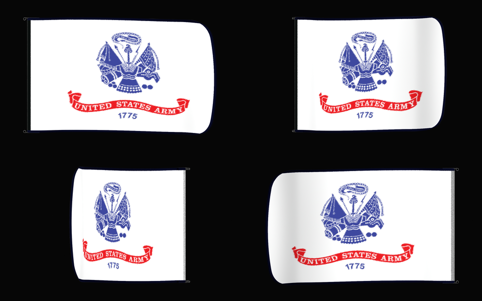 United States Army Flag Authentic Gameday Flag — clean black four-view contact proof showing Front Design, Front Flying, Back Flying, and Back Design — source_sha256=b4db0b239383508da9c5d738f8c2ad2b82d80fcd596f3ec11e5859c5b1abaae2