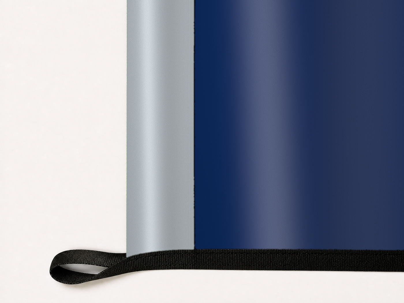 Dallas Cowboys Authentic Gameday Flag underside and personalization construction view — continuous restrained woven-satin Dallas Cowboys Accent header, textured Dallas Cowboys Primary face, lower black loop and perimeter webbing — source_sha256=6ee46ed87882e3d3935ccfcba7ce1108aaed775a3db3da7c92cbdbbcf4a26dfe