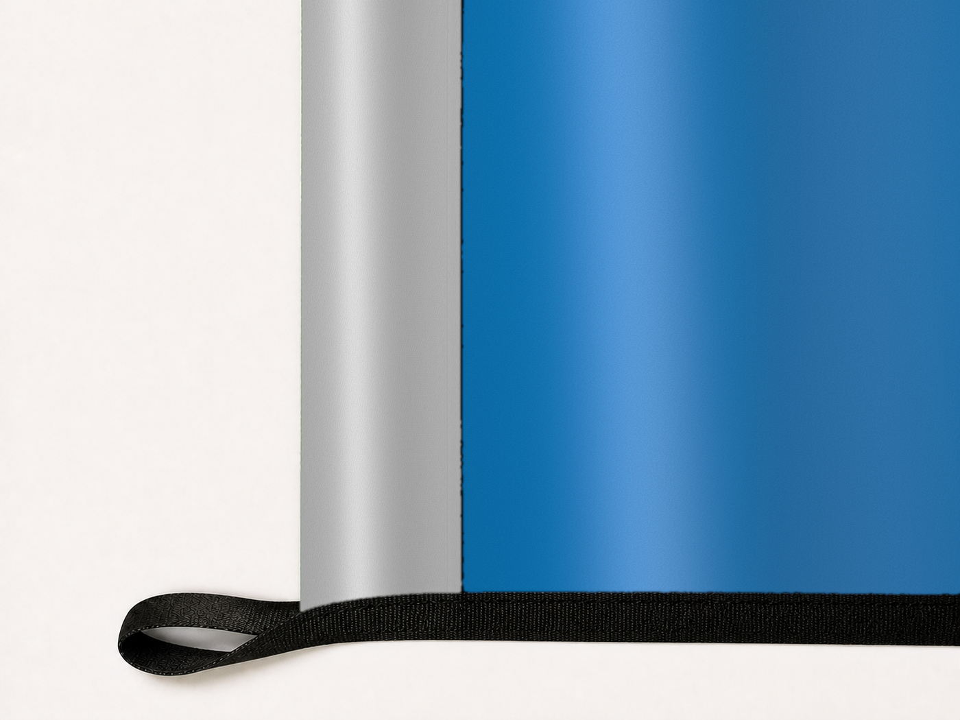 Detroit Lions Authentic Gameday Flag underside and personalization construction view — continuous restrained woven-satin Detroit Lions Accent header, textured Detroit Lions Primary face, lower black loop and perimeter webbing — source_sha256=9e16584d1a204a34f8e54a2e7dc577b19a41f9fc007d5c63c07eb78a9dba7efd