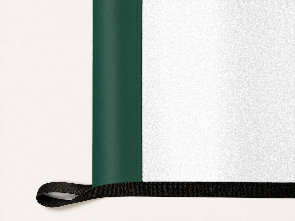 Real Madrid Authentic Gameday Flag underside and personalization construction view — continuous restrained woven-satin Real Madrid Accent header, textured Real Madrid Primary face, lower black loop and perimeter webbing — source_sha256=ef7be3dad1f59b76d291e57fc0bce4899afcf6aac7e487766c4935786f60a270