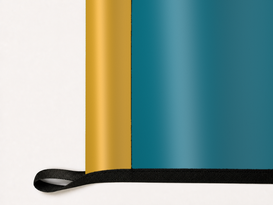 Jacksonville Jaguars Authentic Gameday Flag underside and personalization construction view — continuous restrained woven-satin Jacksonville Jaguars Accent header, textured Jacksonville Jaguars Primary face, lower black loop and perimeter webbing — source_sha256=39566dbea757035e84afa1ba52b9c4a4ee3cfc74fe230bfd392b685b71e87398