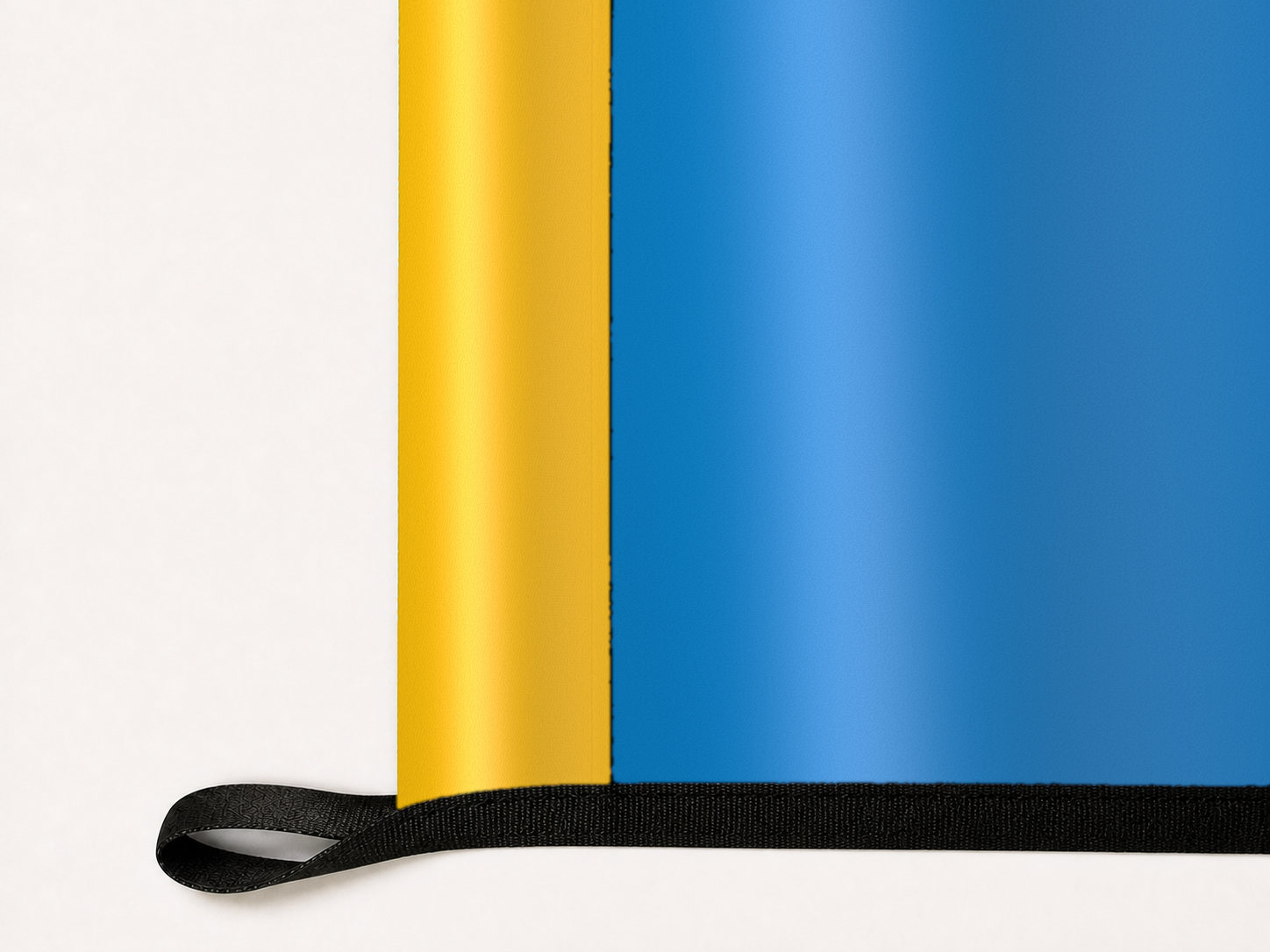 Los Angeles Chargers Authentic Gameday Flag underside and personalization construction view — continuous restrained woven-satin Los Angeles Chargers Accent header, textured Los Angeles Chargers Primary face, lower black loop and perimeter webbing — source_sha256=c51d2fcd4c7ada1b19e77f8d58608d6e50bc28f130951db271db859a469eba38