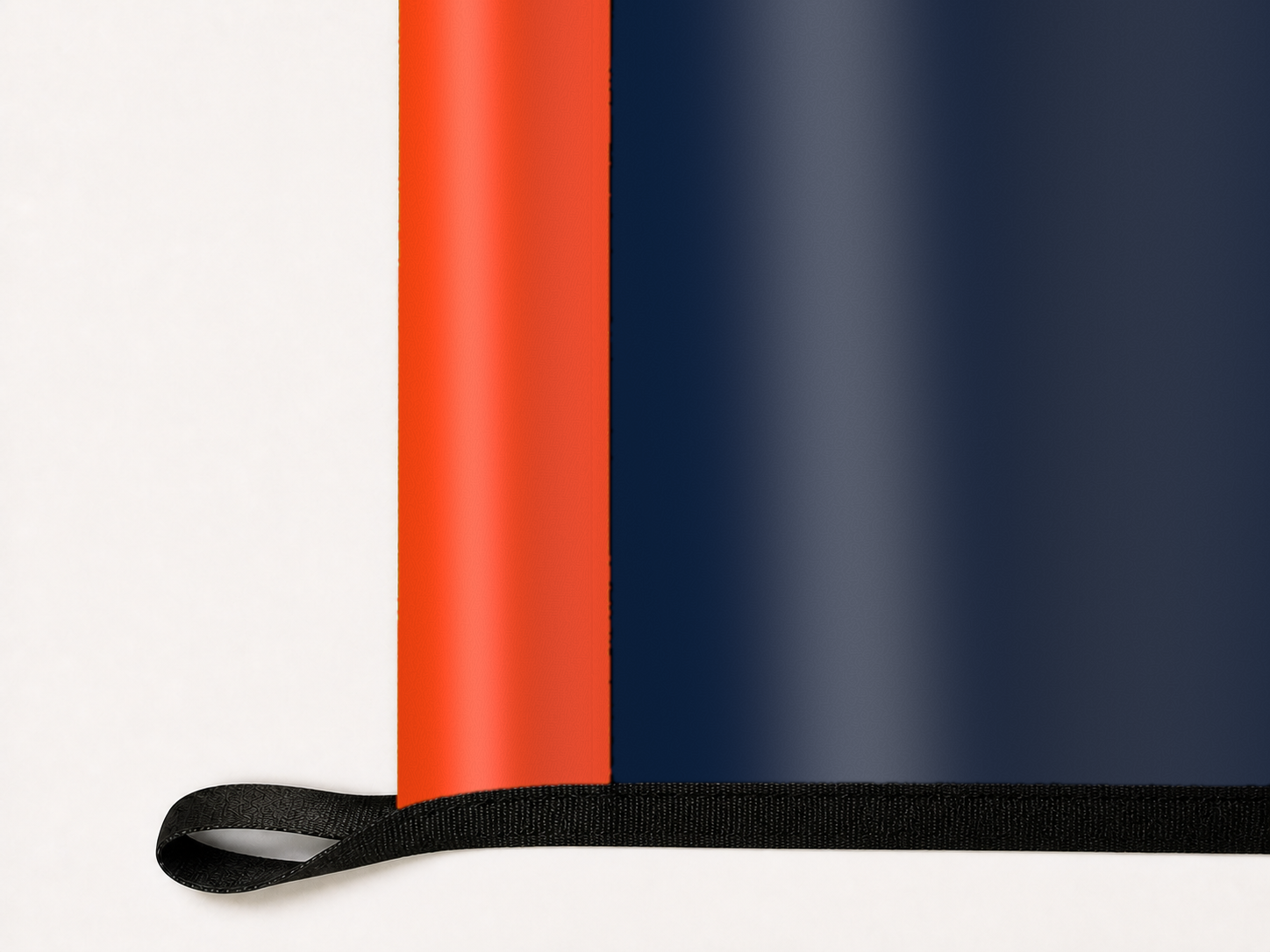 Detroit Tigers Authentic Gameday Flag underside and personalization construction view — continuous restrained woven-satin Detroit Tigers Accent header, textured Detroit Tigers Primary face, lower black loop and perimeter webbing — source_sha256=e85027e4e94ec0437afba562df6a9873c3bcba4514fa9469656707c33edd821b