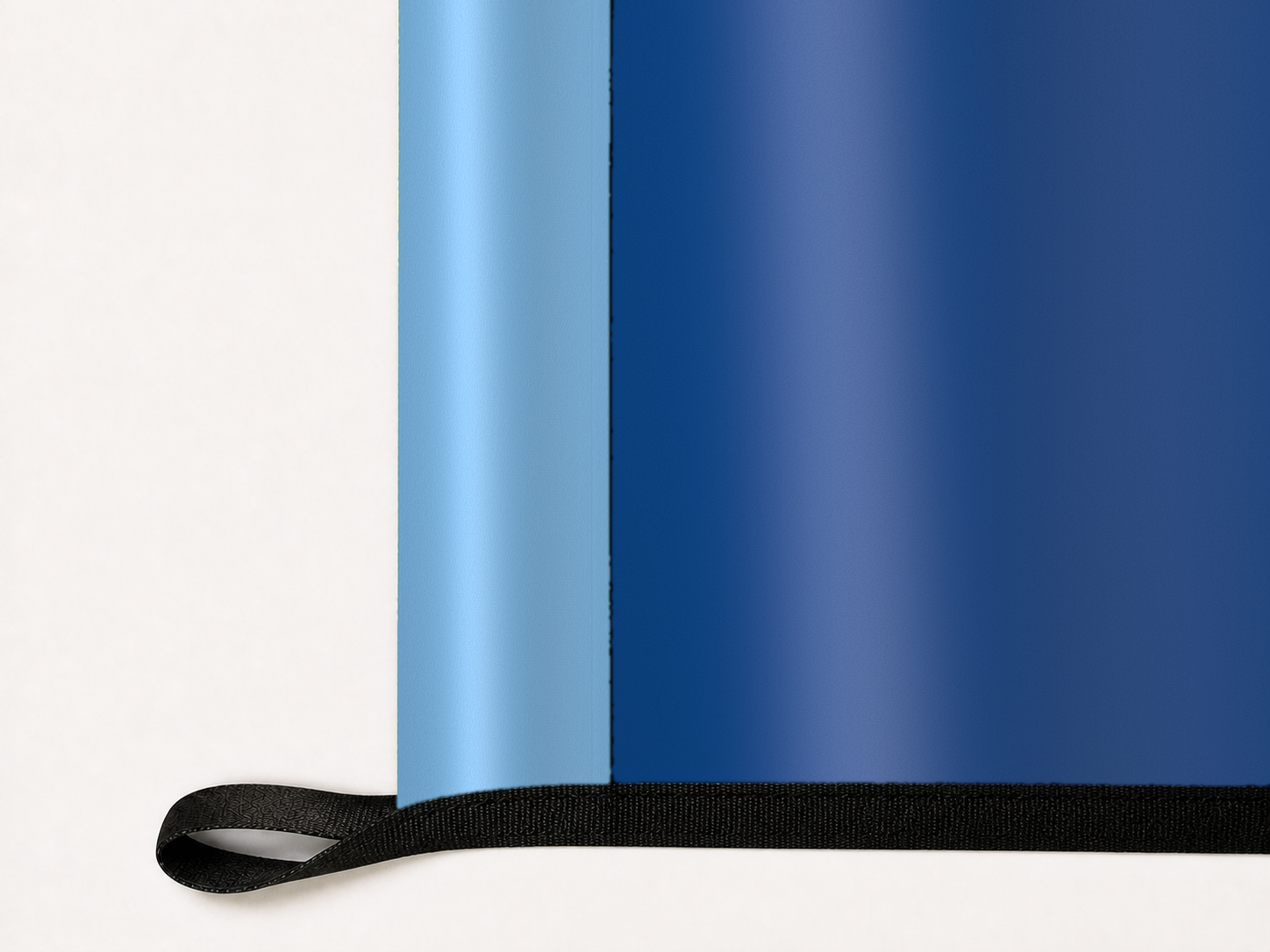 Kansas City Royals Authentic Gameday Flag underside and personalization construction view — continuous restrained woven-satin Kansas City Royals Accent header, textured Kansas City Royals Primary face, lower black loop and perimeter webbing — source_sha256=80dad9edef5b81e9382c13eb9e04daf805b5494726e5294398174ff965b85bdb