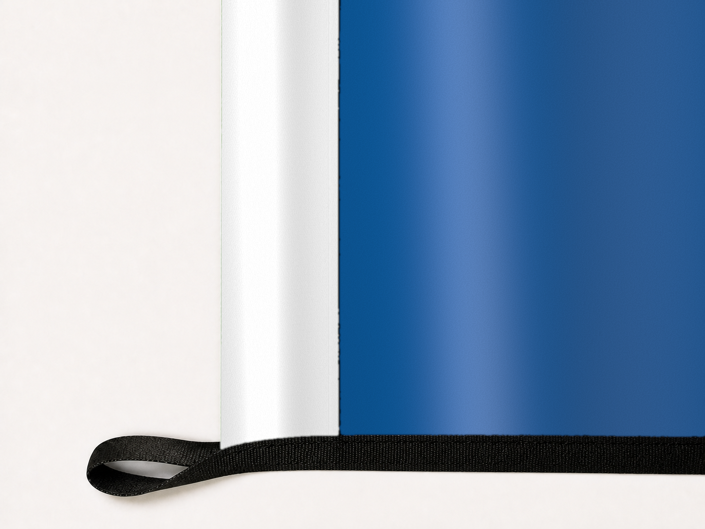 Los Angeles Dodgers Authentic Gameday Flag underside and personalization construction view — continuous restrained woven-satin Los Angeles Dodgers Accent header, textured Los Angeles Dodgers Primary face, lower black loop and perimeter webbing — source_sha256=4cb20cc7b0e2137693bc3a423c976ce29f7f36b0e5890e38a17bef4bde9d5078