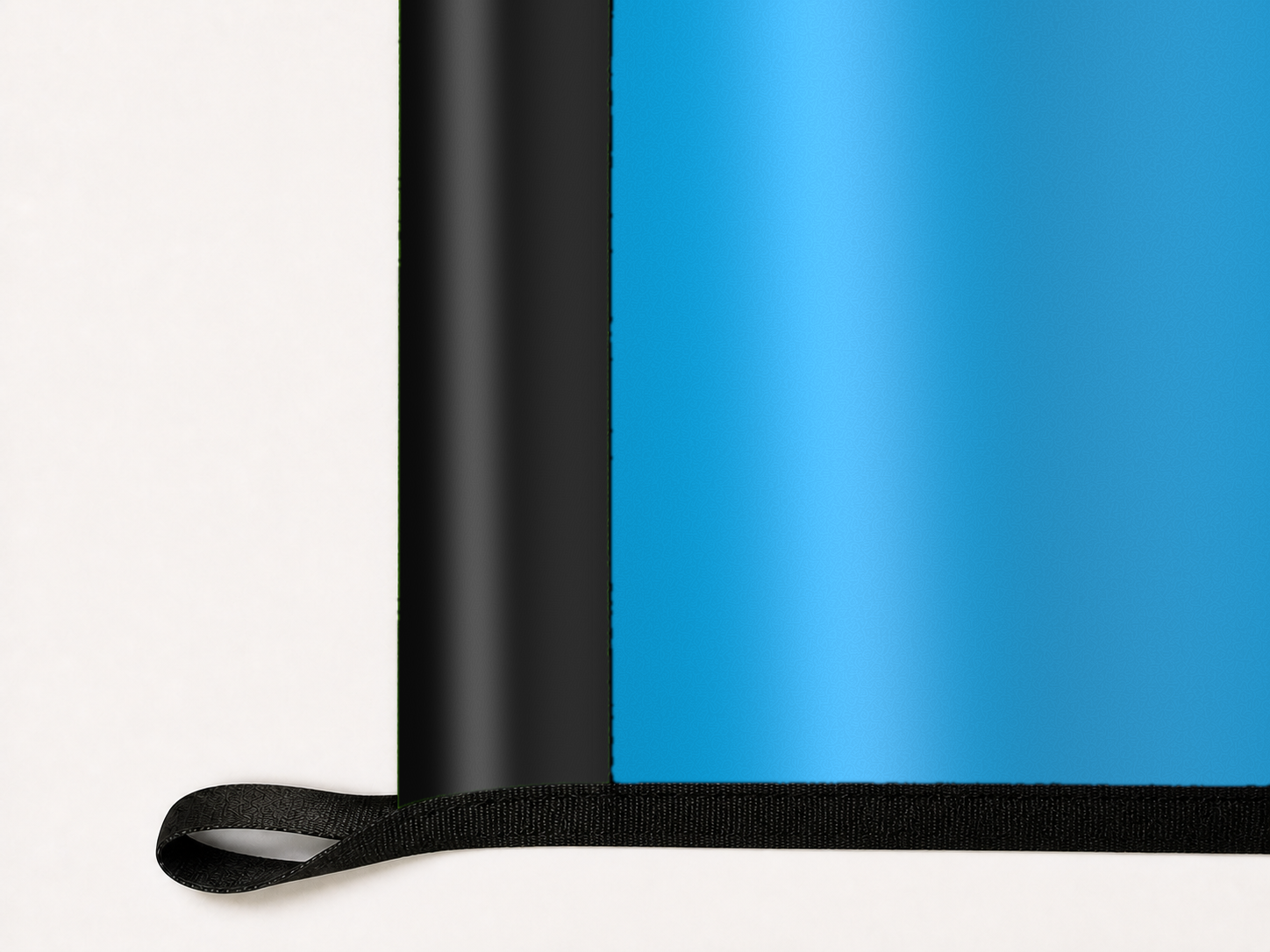 Miami Marlins Authentic Gameday Flag underside and personalization construction view — continuous restrained woven-satin Miami Marlins Accent header, textured Miami Marlins Primary face, lower black loop and perimeter webbing — source_sha256=ecc76f5762289ede8b82f111823d3e231f182a3c55ea952586e3d2fb3c5b4ebc