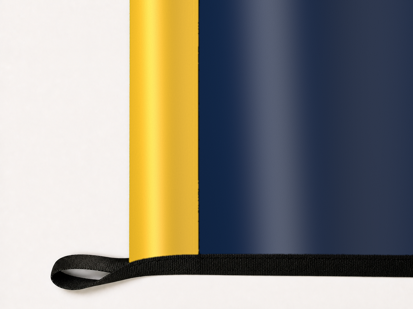 Milwaukee Brewers Authentic Gameday Flag underside and personalization construction view — continuous restrained woven-satin Milwaukee Brewers Accent header, textured Milwaukee Brewers Primary face, lower black loop and perimeter webbing — source_sha256=2a99cbb8e3e83c05dbdf05a170f1621326e97096eb3f993cf1f688e916653b2c