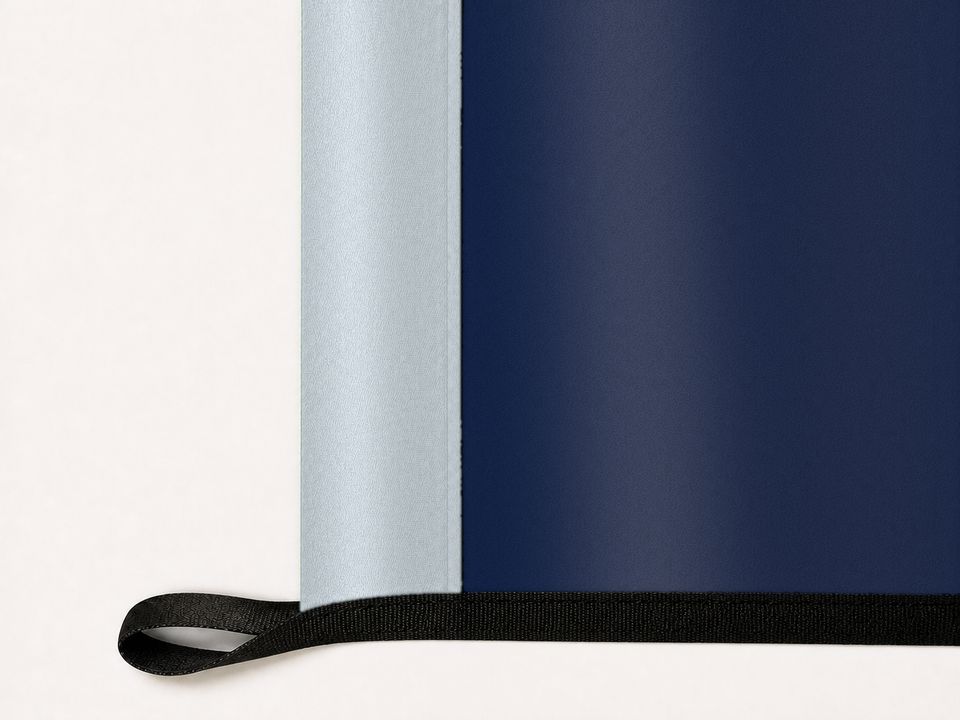 New York Yankees Authentic Gameday Flag underside and personalization construction view — continuous restrained woven-satin New York Yankees Accent header, textured New York Yankees Primary face, lower black loop and perimeter webbing — source_sha256=c589fb9d82706435b10cdd4b786e0c621a06561749ce102ae57e6c7c19fe7c83