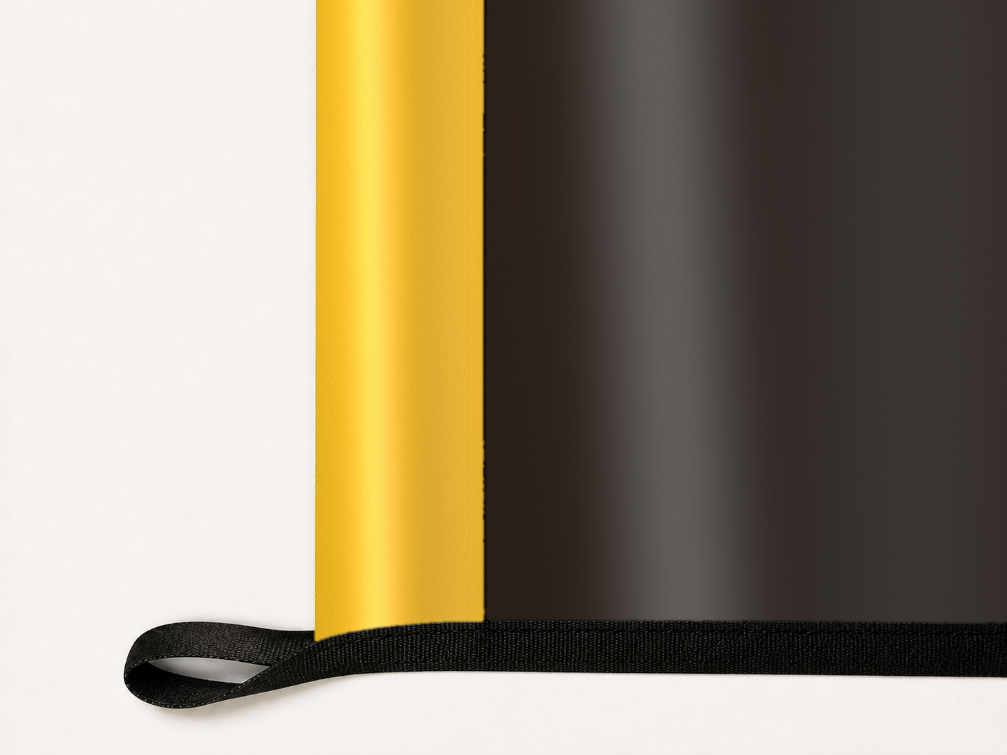 San Diego Padres Authentic Gameday Flag underside and personalization construction view — continuous restrained woven-satin San Diego Padres Accent header, textured San Diego Padres Primary face, lower black loop and perimeter webbing — source_sha256=5fc96a20c562ca71df07198a099906f55ca0819b03667053a0255aa5732958db