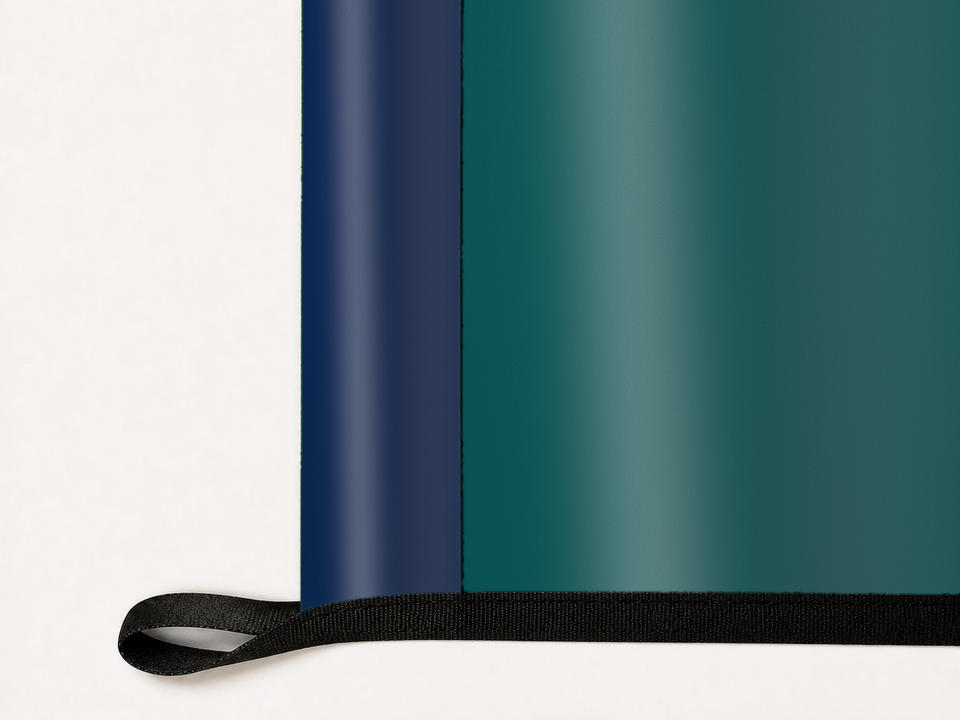 Seattle Mariners Authentic Gameday Flag underside and personalization construction view — continuous restrained woven-satin Seattle Mariners Accent header, textured Seattle Mariners Primary face, lower black loop and perimeter webbing — source_sha256=018121c35ccb2c6f2f4dd5690852b482d0624c70cabfb63052960ccaef97a84c