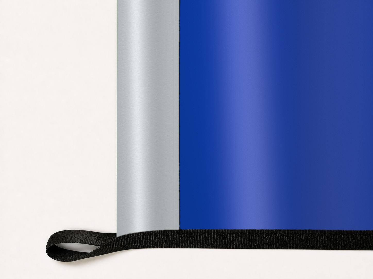 CF Montréal Authentic Gameday Flag underside and personalization construction view — continuous restrained woven-satin CF Montréal Accent header, textured CF Montréal Primary face, lower black loop and perimeter webbing — source_sha256=46776724fb175aa1baa2eab507e292317e716c7c47f6fc537888b60b1c6c8757