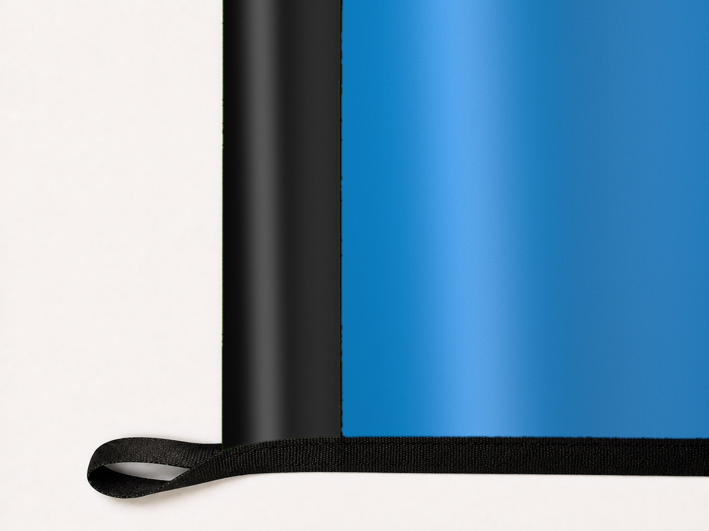 Charlotte FC Authentic Gameday Flag underside and personalization construction view — continuous restrained woven-satin Charlotte FC Accent header, textured Charlotte FC Primary face, lower black loop and perimeter webbing — source_sha256=f2de760198c29dbfc45ca5ae938abe5154e51cdf8f4ef178af1dcea7f770844f