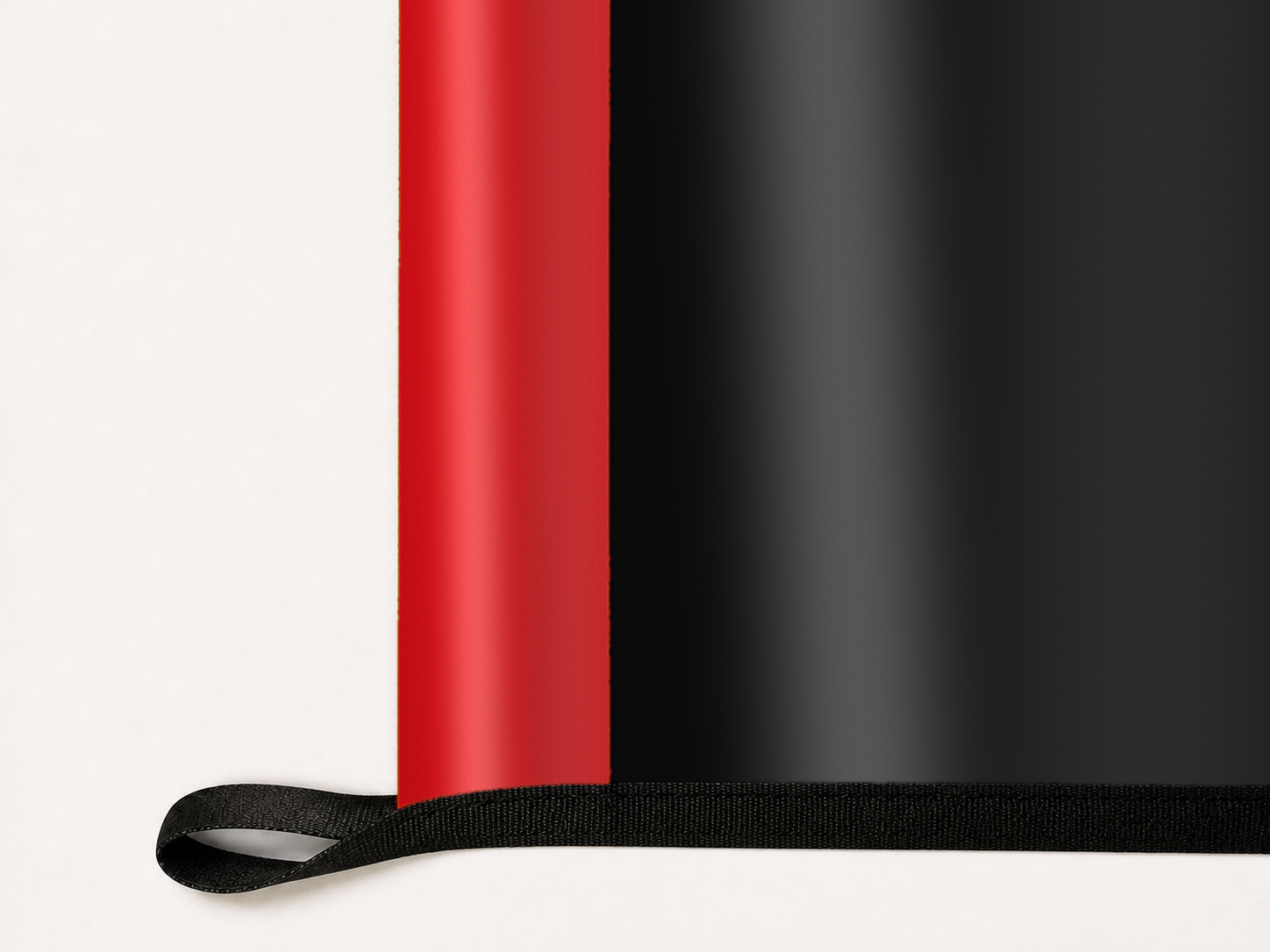 D.C. United Authentic Gameday Flag underside and personalization construction view — continuous restrained woven-satin D.C. United Accent header, textured D.C. United Primary face, lower black loop and perimeter webbing — source_sha256=fd3e7e1592042e74ae26541c18a94fde774c41f68a03dc4e7500e4311dbc629d