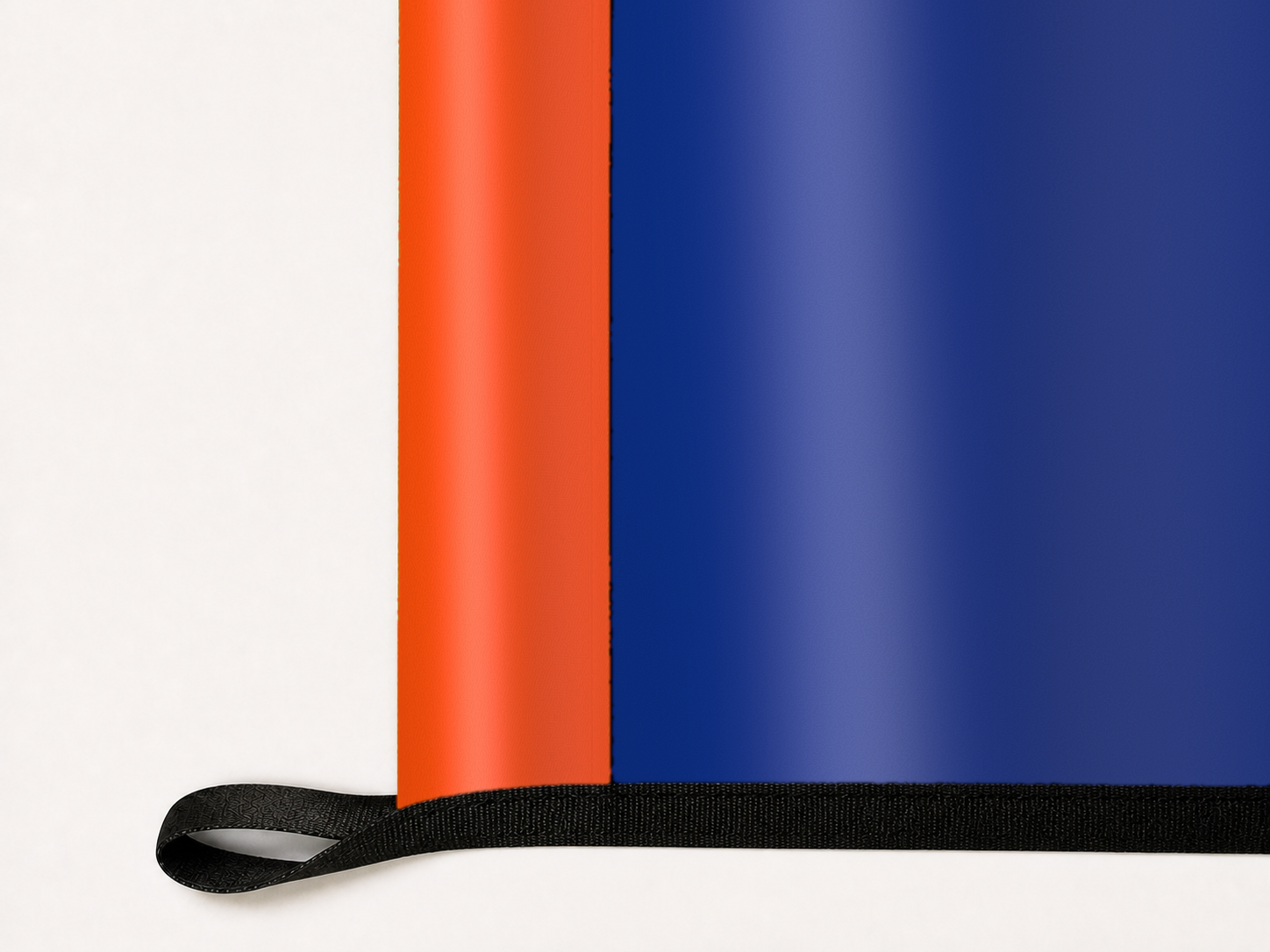 FC Cincinnati Authentic Gameday Flag underside and personalization construction view — continuous restrained woven-satin FC Cincinnati Accent header, textured FC Cincinnati Primary face, lower black loop and perimeter webbing — source_sha256=b11fedae87ffd42079be6bd70ad9b263f15f5962d6c473bc06cb59f22b1e8a57