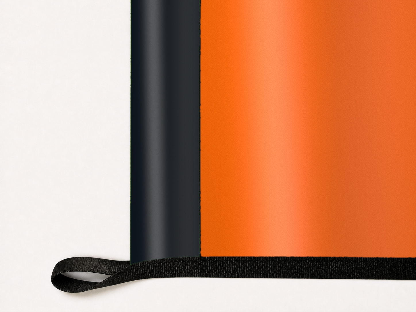 Houston Dynamo FC Authentic Gameday Flag underside and personalization construction view — continuous restrained woven-satin Houston Dynamo FC Accent header, textured Houston Dynamo FC Primary face, lower black loop and perimeter webbing — source_sha256=66883623ad113b63781b86638c6c2cbd4b6b6bfa20326fa253663341a15ab9a6
