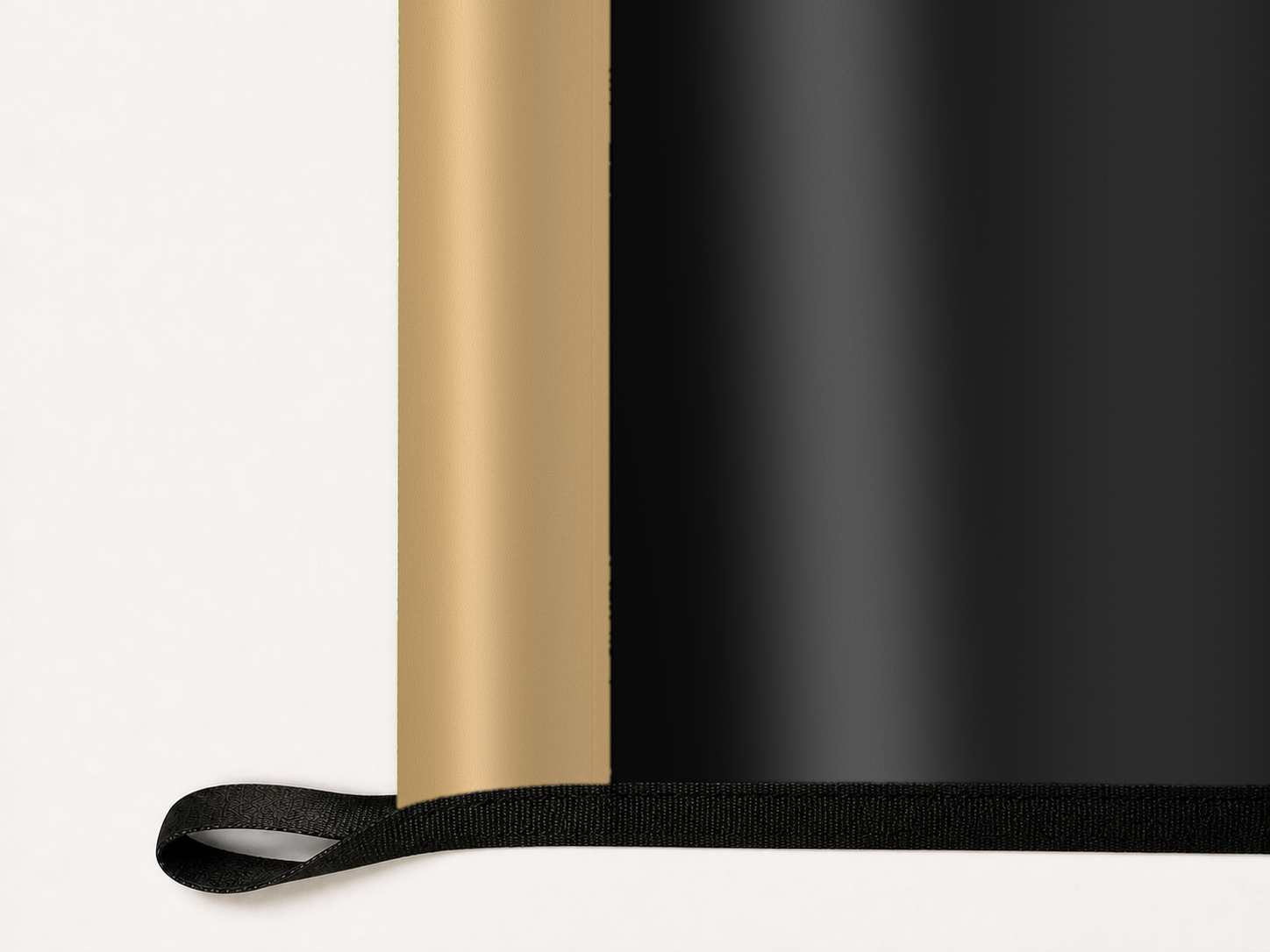 LAFC Authentic Gameday Flag underside and personalization construction view — continuous restrained woven-satin LAFC Accent header, textured LAFC Primary face, lower black loop and perimeter webbing — source_sha256=fc737d854e9cdb0a9ceb25690e42cda1566ef97c66d3b59712667f528700f50b