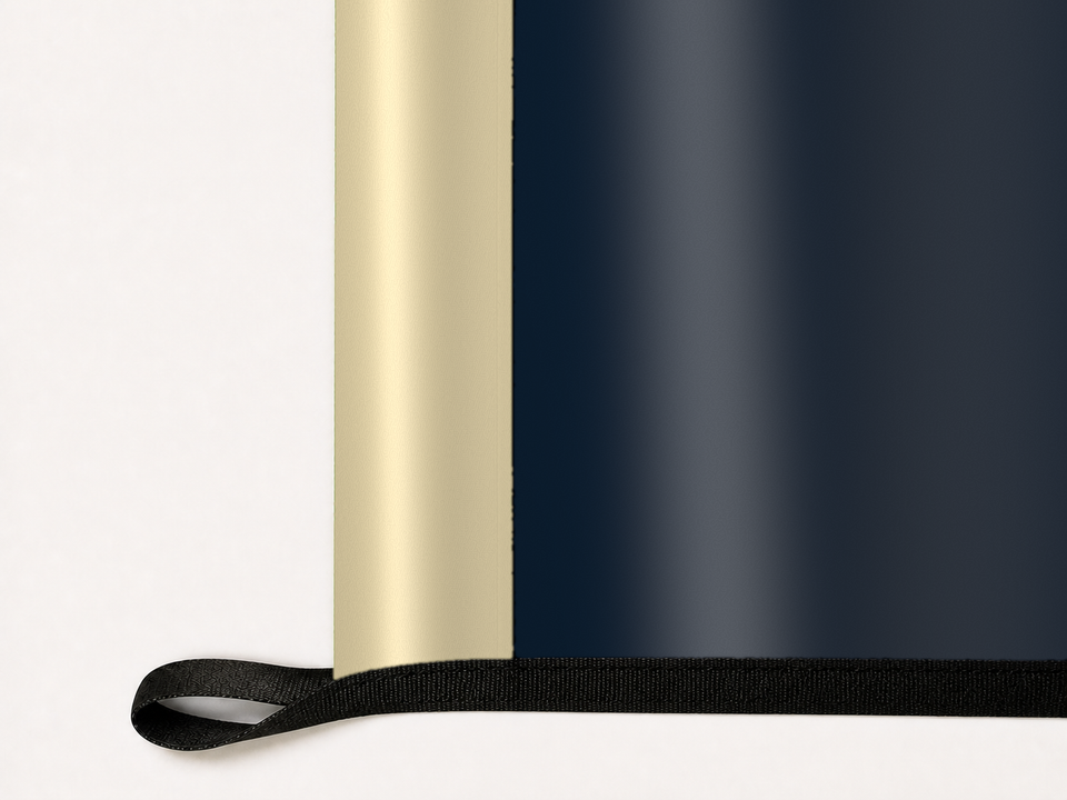 Philadelphia Union Authentic Gameday Flag underside and personalization construction view — continuous restrained woven-satin Philadelphia Union Accent header, textured Philadelphia Union Primary face, lower black loop and perimeter webbing — source_sha256=7ce88fba797c26cc63a9f6dae51b72c85ce43ac6f47b0d210e411e910890ac84