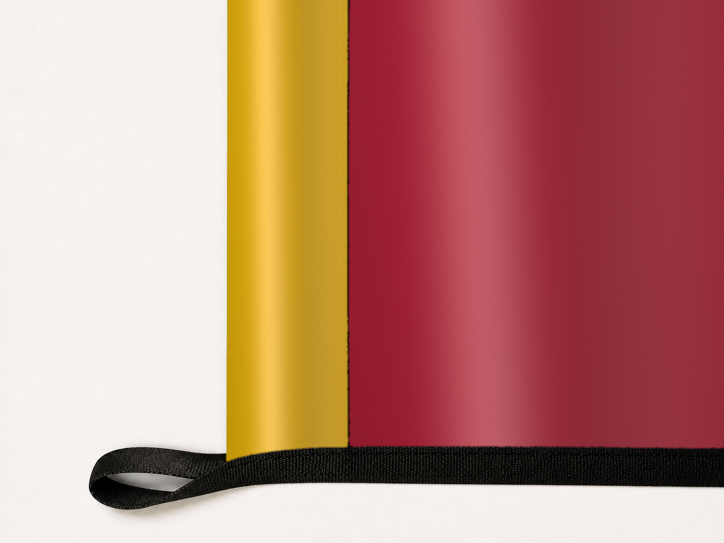 Real Salt Lake Authentic Gameday Flag underside and personalization construction view — continuous restrained woven-satin Real Salt Lake Accent header, textured Real Salt Lake Primary face, lower black loop and perimeter webbing — source_sha256=197efe743d7e3fa12df4f1551b67dcfc5df4148d397c971ce4918228aae747eb