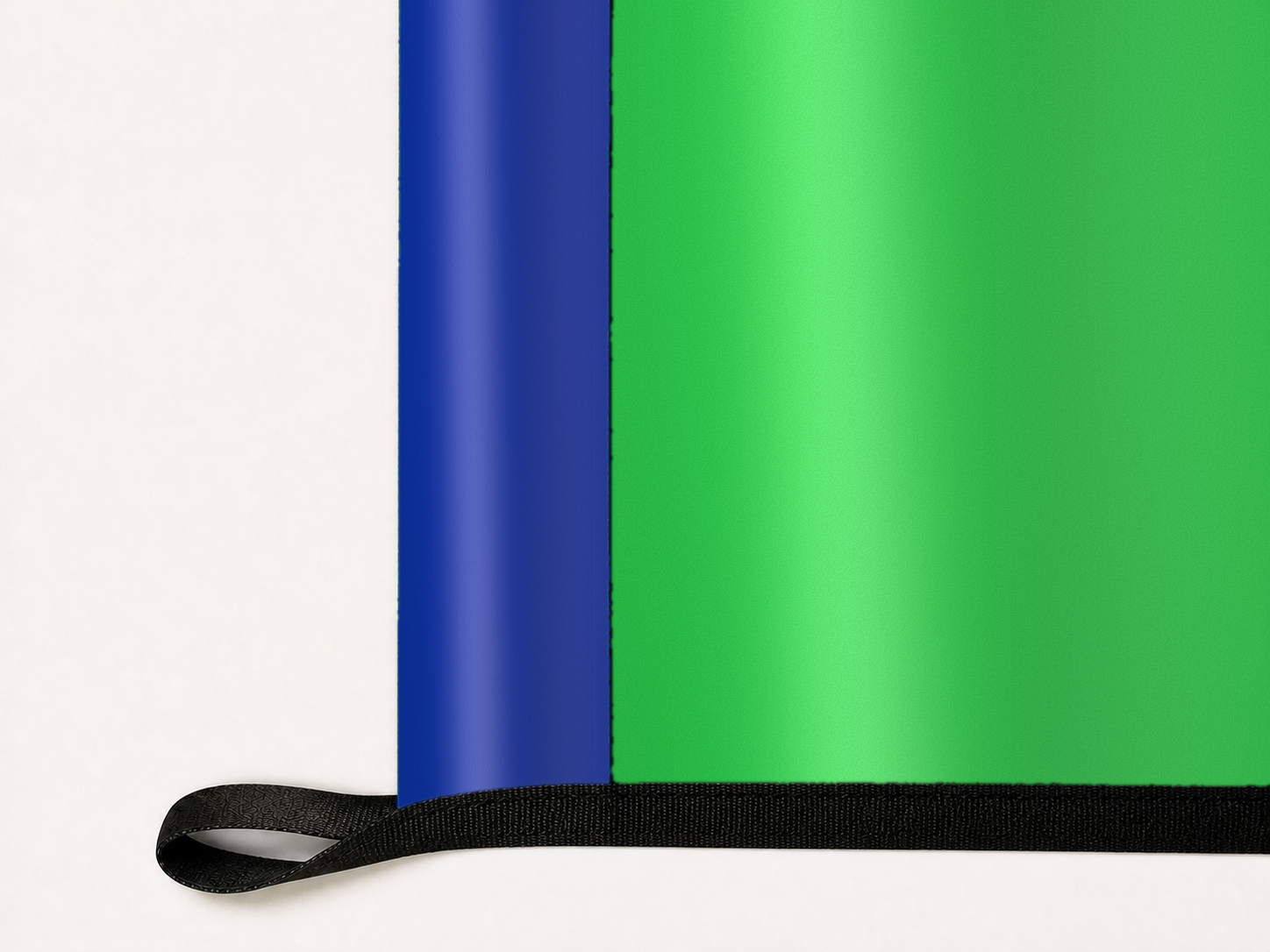 Seattle Sounders FC Authentic Gameday Flag underside and personalization construction view — continuous restrained woven-satin Seattle Sounders FC Accent header, textured Seattle Sounders FC Primary face, lower black loop and perimeter webbing — source_sha256=d4219b87f84201bd54615526a817edba3a8c57e94909bc90d16482018fa9f946