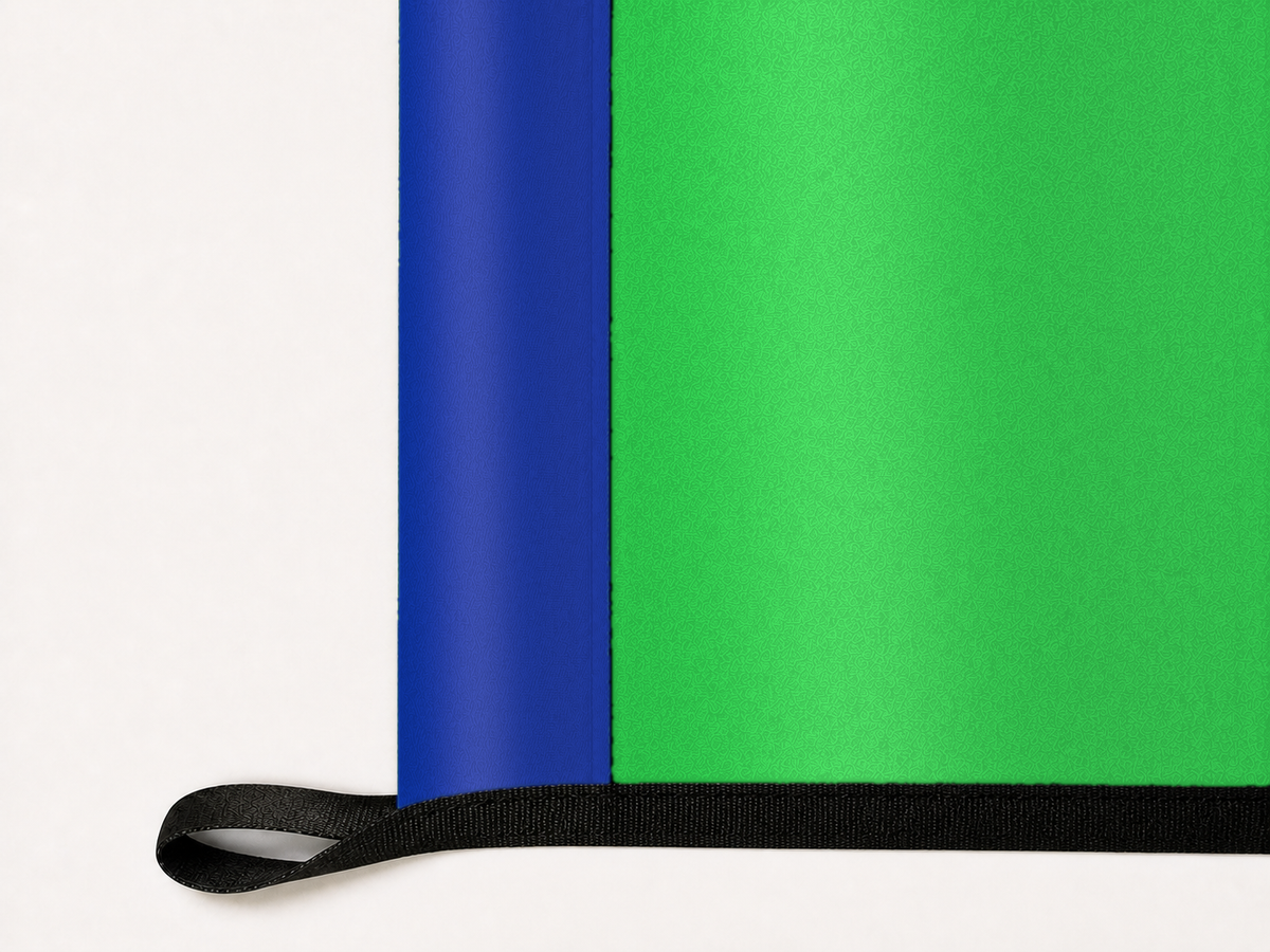 Seattle Sounders FC Authentic Gameday Flag underside and personalization construction view — continuous restrained woven-satin Seattle Sounders FC Accent header, textured Seattle Sounders FC Primary face, lower black loop and perimeter webbing — source_sha256=df966cbd50704aeaa5c427bd3cd3a02590b4f46e433d1e2587b88839e3efbb92