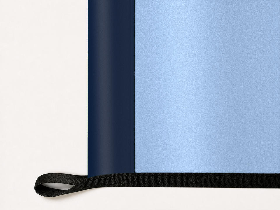 Sporting Kansas City Authentic Gameday Flag underside and personalization construction view — continuous restrained woven-satin Sporting Kansas City Accent header, textured Sporting Kansas City Primary face, lower black loop and perimeter webbing — source_sha256=504d61f3e666efafe34fa83ed0d4113e5faa5394807f0a4303e141fc23d348d7