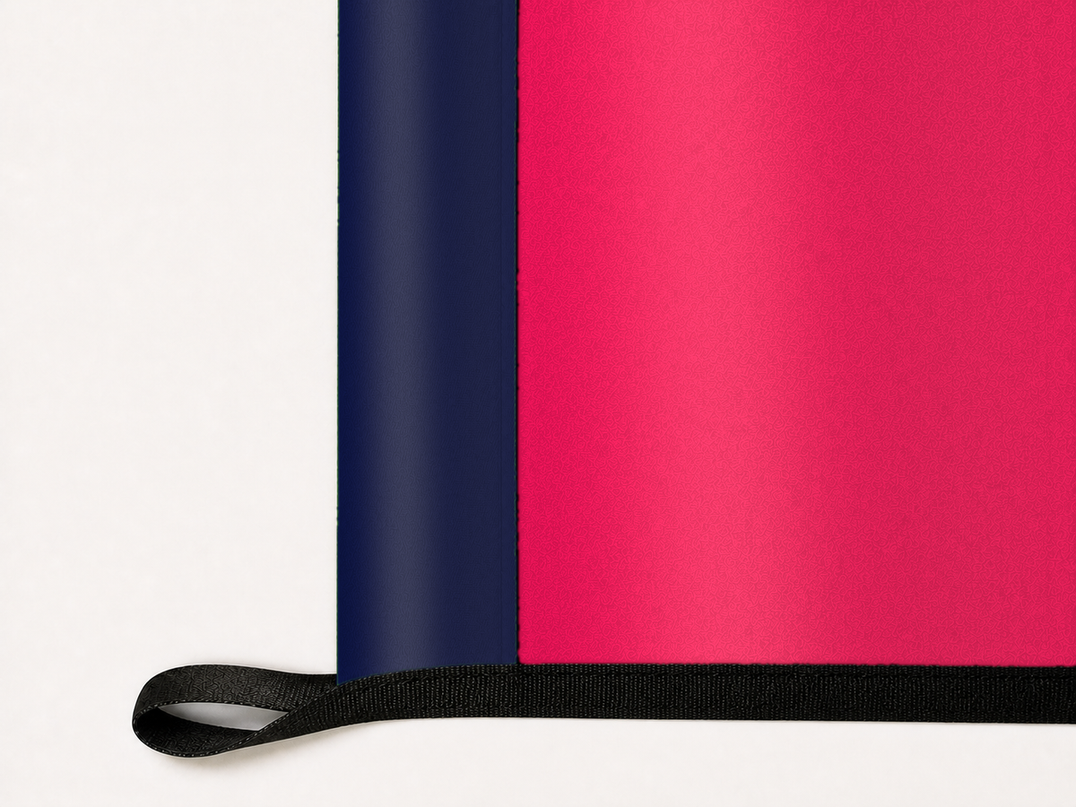 St. Louis CITY SC Authentic Gameday Flag underside and personalization construction view — continuous restrained woven-satin St. Louis CITY SC Accent header, textured St. Louis CITY SC Primary face, lower black loop and perimeter webbing — source_sha256=5dbc345626667e665c9af930c39bdbfdc46f08de624bdcafba23578a1b2ba6b4