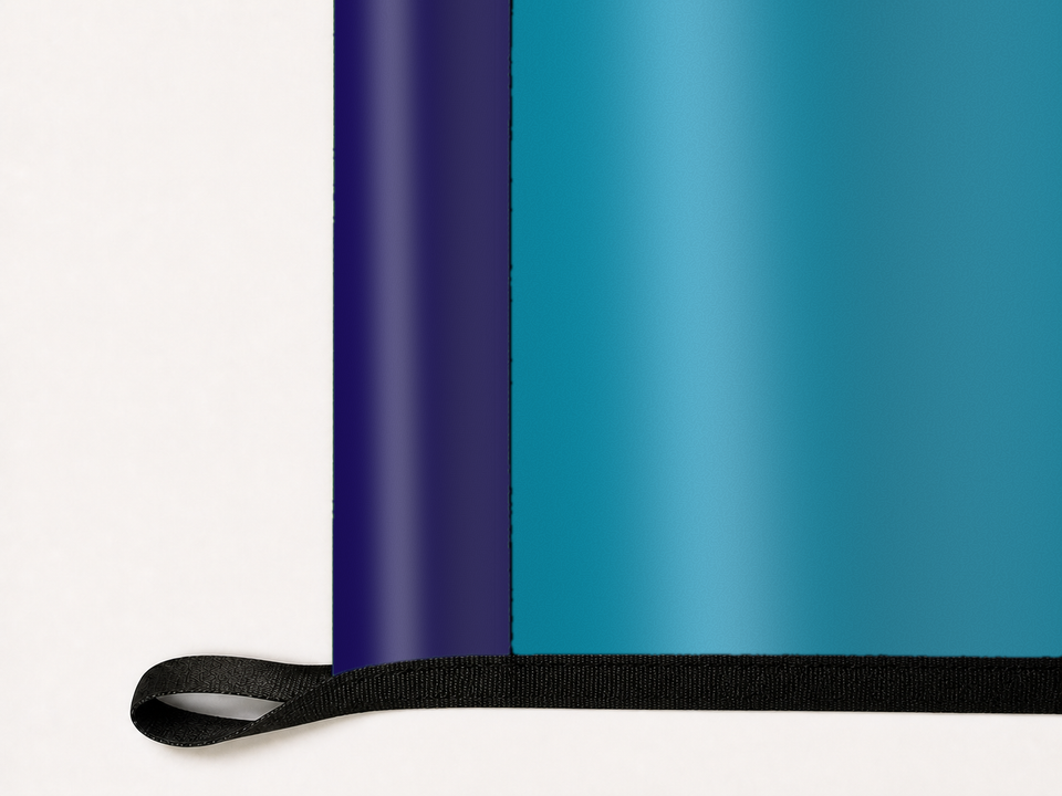Charlotte Hornets Authentic Gameday Flag underside and personalization construction view — continuous restrained woven-satin Charlotte Hornets Accent header, textured Charlotte Hornets Primary face, lower black loop and perimeter webbing — source_sha256=bc937dbcb8ffca4ebb6a33b9bdd07785c3bb83f3e877e4c1cb3e95e81ddb04ed