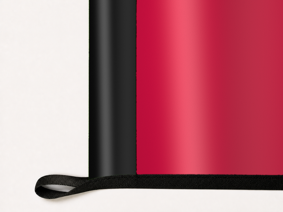Chicago Bulls Authentic Gameday Flag underside and personalization construction view — continuous restrained woven-satin Chicago Bulls Accent header, textured Chicago Bulls Primary face, lower black loop and perimeter webbing — source_sha256=4b3271a1c84a7824d0cb3d9db2aca025a1a3f7a9129f97e73fc10058b36a3231