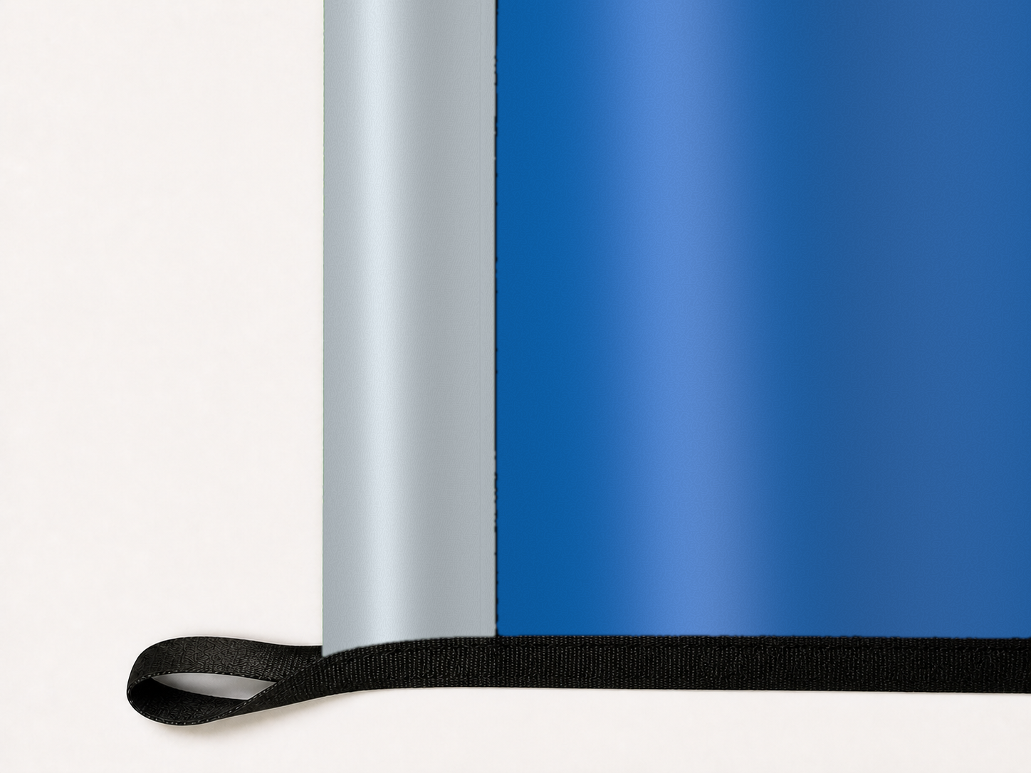 Dallas Mavericks Authentic Gameday Flag underside and personalization construction view — continuous restrained woven-satin Dallas Mavericks Accent header, textured Dallas Mavericks Primary face, lower black loop and perimeter webbing — source_sha256=9a0d4570e0f008f3719c53fed65ee10a71c2693dd24f678b61c62d4975ade209