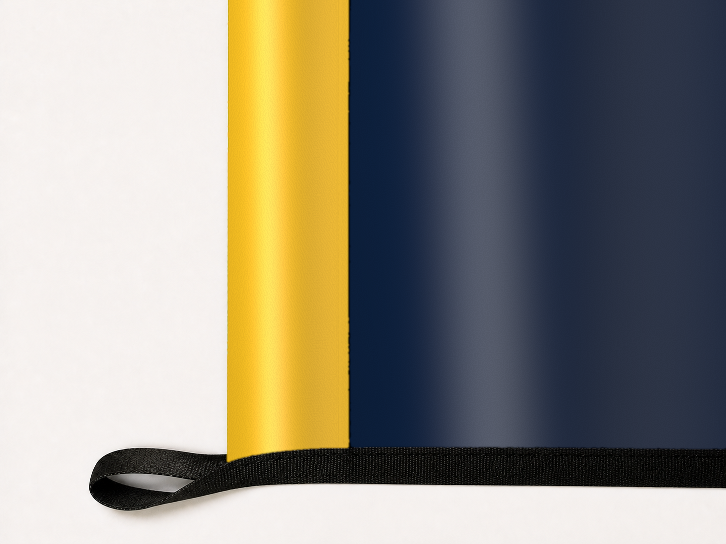 Denver Nuggets Authentic Gameday Flag underside and personalization construction view — continuous restrained woven-satin Denver Nuggets Accent header, textured Denver Nuggets Primary face, lower black loop and perimeter webbing — source_sha256=85c5e3e56a4f703ad0abaf14f325a08c9d38ce01d1715287edde77f309e8781d