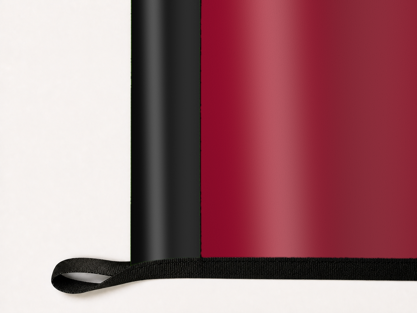 Miami Heat Authentic Gameday Flag underside and personalization construction view — continuous restrained woven-satin Miami Heat Accent header, textured Miami Heat Primary face, lower black loop and perimeter webbing — source_sha256=9f4e902cc82a61129aa797e765efc400644e672c495117c6534984491ecf35a9