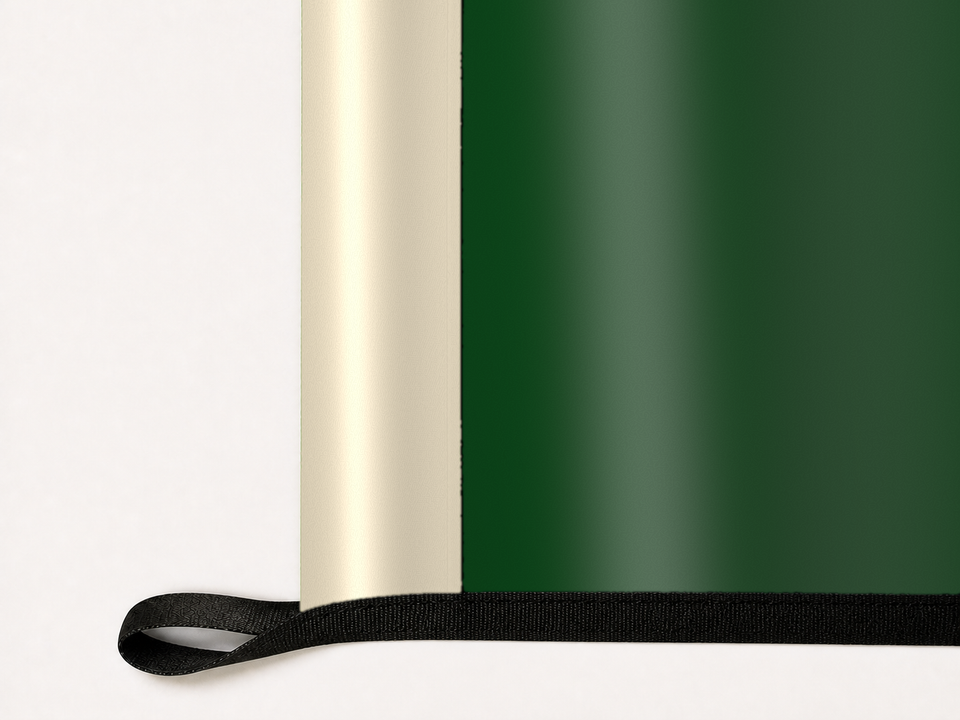 Milwaukee Bucks Authentic Gameday Flag underside and personalization construction view — continuous restrained woven-satin Milwaukee Bucks Accent header, textured Milwaukee Bucks Primary face, lower black loop and perimeter webbing — source_sha256=4691b9bef6be1819d026f915e7bf1cd75b6dbd4756a35b511b9a051d82a5f205