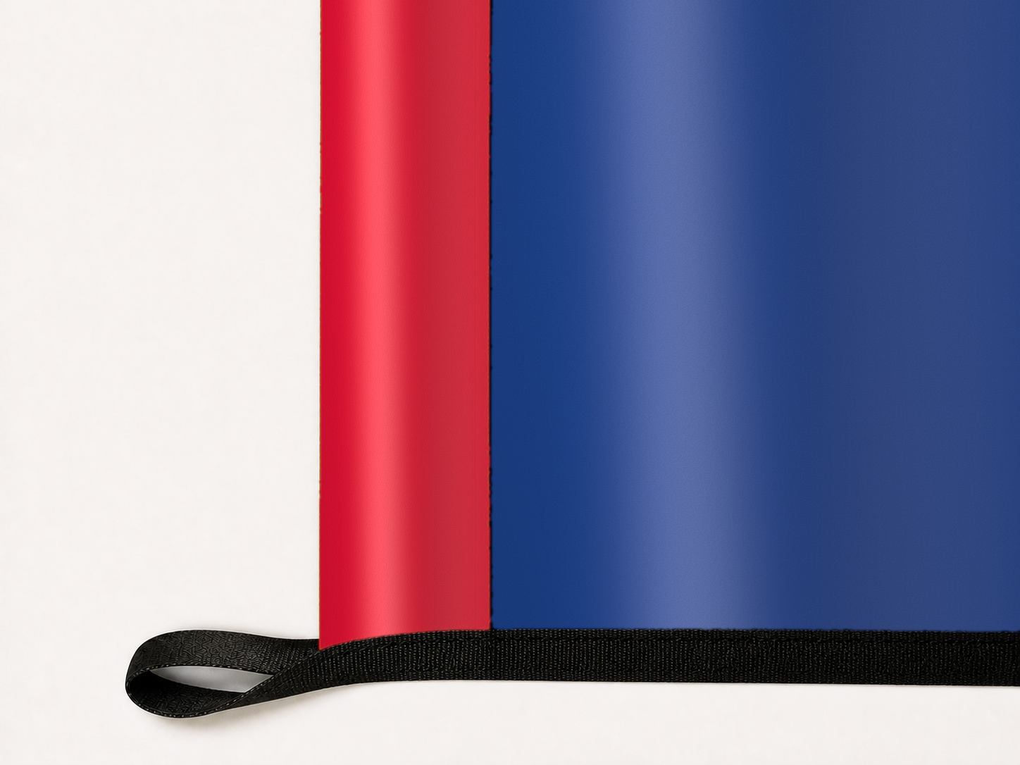 Philadelphia 76ers Authentic Gameday Flag underside and personalization construction view — continuous restrained woven-satin Philadelphia 76ers Accent header, textured Philadelphia 76ers Primary face, lower black loop and perimeter webbing — source_sha256=88d159d15793d7c147375c58ff11c27d0abb5040beb38e11d33020f78502555e