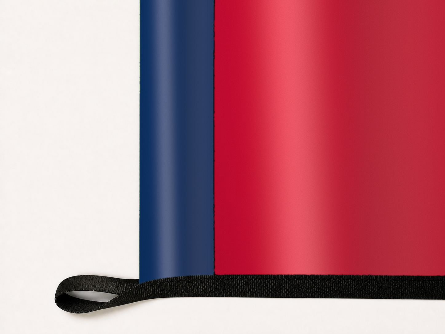Arizona Wildcats Authentic Gameday Flag underside and personalization construction view — continuous restrained woven-satin Arizona Wildcats Accent header, textured Arizona Wildcats Primary face, lower black loop and perimeter webbing — source_sha256=70d01e23a465a1ca939be0bf83b86d141c530a1d0880be8b954638b652f64d5e