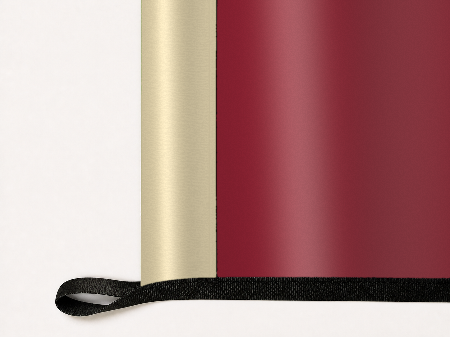 Boston College Eagles Authentic Gameday Flag underside and personalization construction view — continuous restrained woven-satin Boston College Eagles Accent header, textured Boston College Eagles Primary face, lower black loop and perimeter webbing — source_sha256=3f5251390ffa59c08106af351e90a2ff47060375f78df4087a3dd9263217deb1