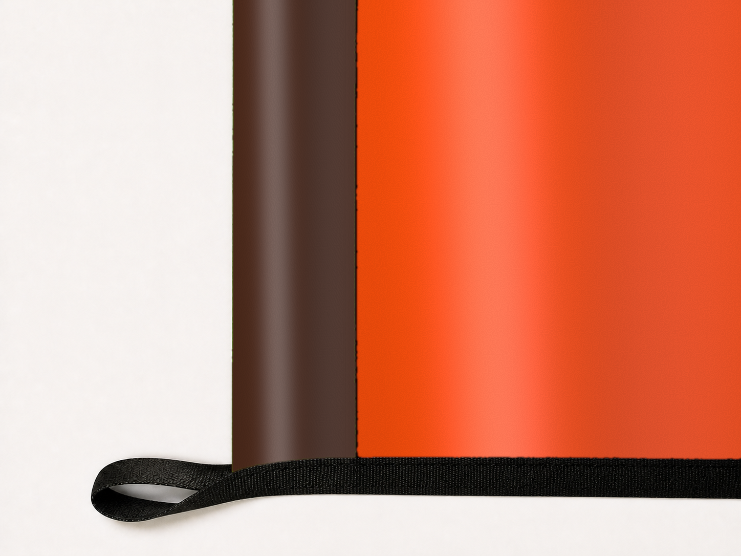 Bowling Green Falcons Authentic Gameday Flag underside and personalization construction view — continuous restrained woven-satin Bowling Green Falcons Accent header, textured Bowling Green Falcons Primary face, lower black loop and perimeter webbing — source_sha256=9ea37a5fd5b873804971ca976ae33c75faa6a243be15d5c0f88b39196217efcd