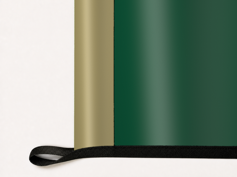 Charlotte 49ers Authentic Gameday Flag underside and personalization construction view — continuous restrained woven-satin Charlotte 49ers Accent header, textured Charlotte 49ers Primary face, lower black loop and perimeter webbing — source_sha256=ea865b30a50ca4fa82ca95293488bfc6e0385b80a4b317a8cb27b048e65bec46