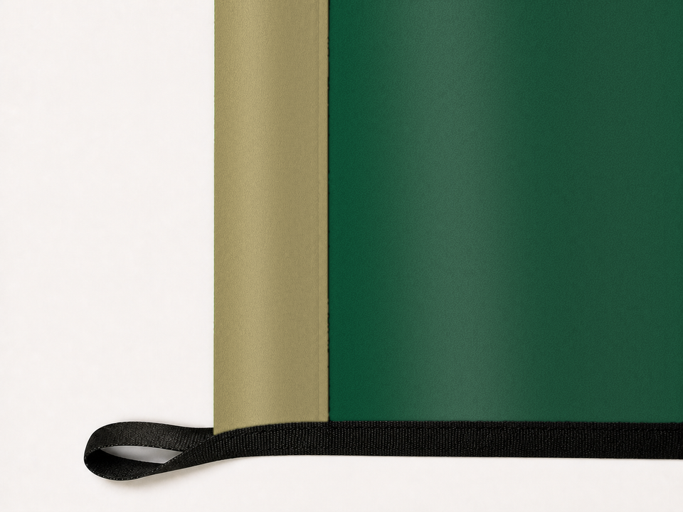 Charlotte 49ers Authentic Gameday Flag underside and personalization construction view — continuous restrained woven-satin Charlotte 49ers Accent header, textured Charlotte 49ers Primary face, lower black loop and perimeter webbing — source_sha256=a2f3ceadca84bf93fae08c482637d51c97442269ece4620edec675e9f16aaba2