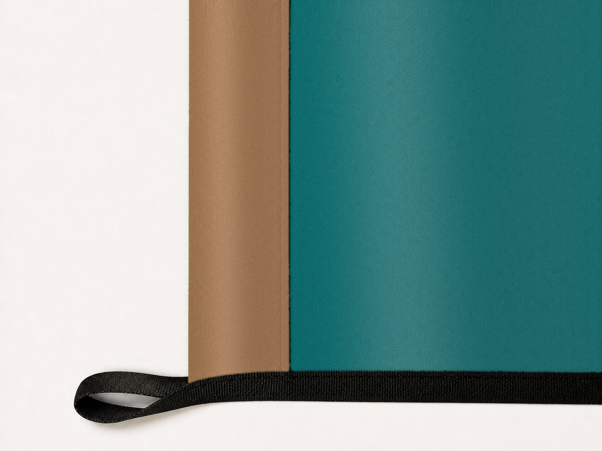 Coastal Carolina Chanticleers Authentic Gameday Flag underside and personalization construction view — continuous restrained woven-satin Coastal Carolina Chanticleers Accent header, textured Coastal Carolina Chanticleers Primary face, lower black loop and perimeter webbing — source_sha256=5356f2399ae9726739d60d8f296d86ee3117d522842a7ba5e4bc471b066064de