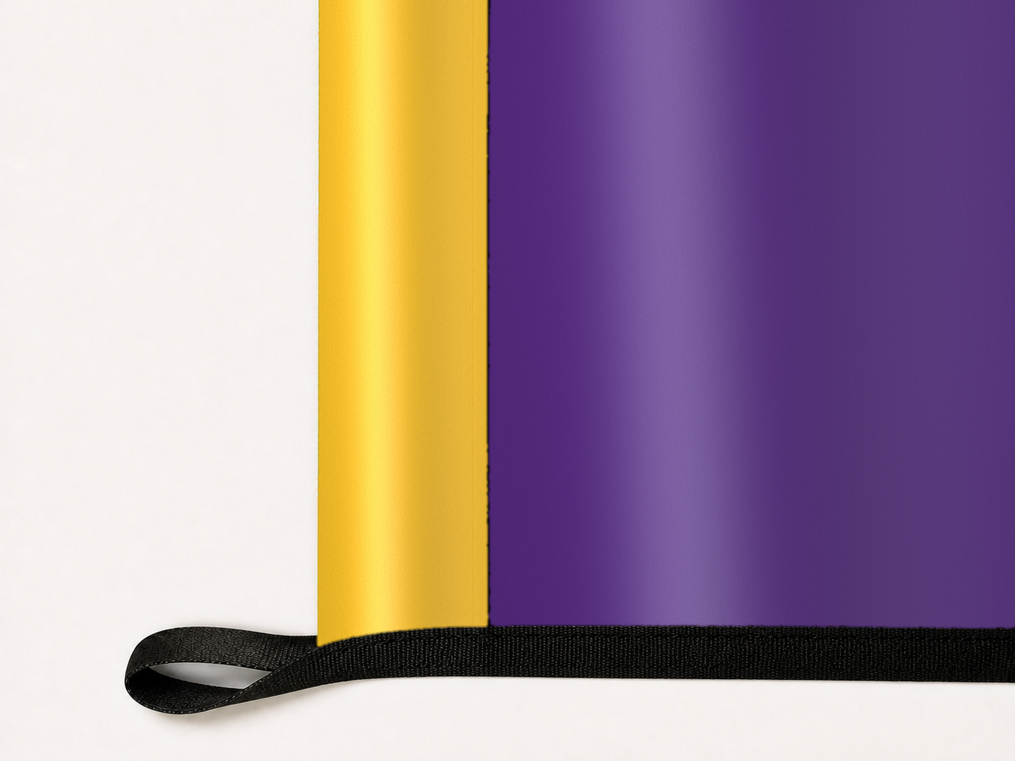 East Carolina Pirates Authentic Gameday Flag underside and personalization construction view — continuous restrained woven-satin East Carolina Pirates Accent header, textured East Carolina Pirates Primary face, lower black loop and perimeter webbing — source_sha256=30f676e369759e7abdd7a12af5373f9d4ee2a0ddc48c7bf0fdf2cc241902a029