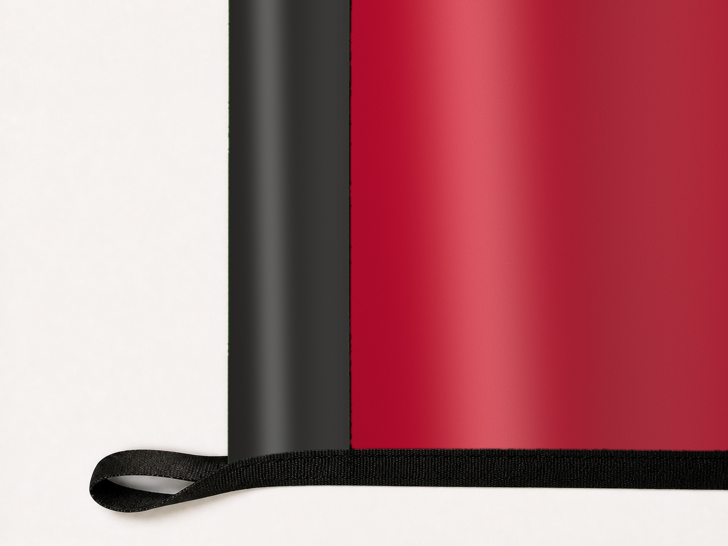 Georgia Bulldogs Authentic Gameday Flag underside and personalization construction view — continuous restrained woven-satin Georgia Bulldogs Accent header, textured Georgia Bulldogs Primary face, lower black loop and perimeter webbing — source_sha256=0e3ab82190925cbfef7a29f11598ce3b8369e613ff32df0cb64fdca24eb7918d
