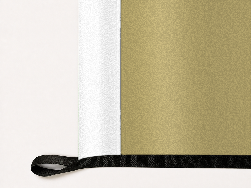 Georgia Tech Yellow Jackets Authentic Gameday Flag underside and personalization construction view — continuous restrained woven-satin Georgia Tech Yellow Jackets Accent header, textured Georgia Tech Yellow Jackets Primary face, lower black loop and perimeter webbing — source_sha256=34218f15a759c77c3c67bc6659069628f9d190e9a83ac080f9c9e143cbde524c