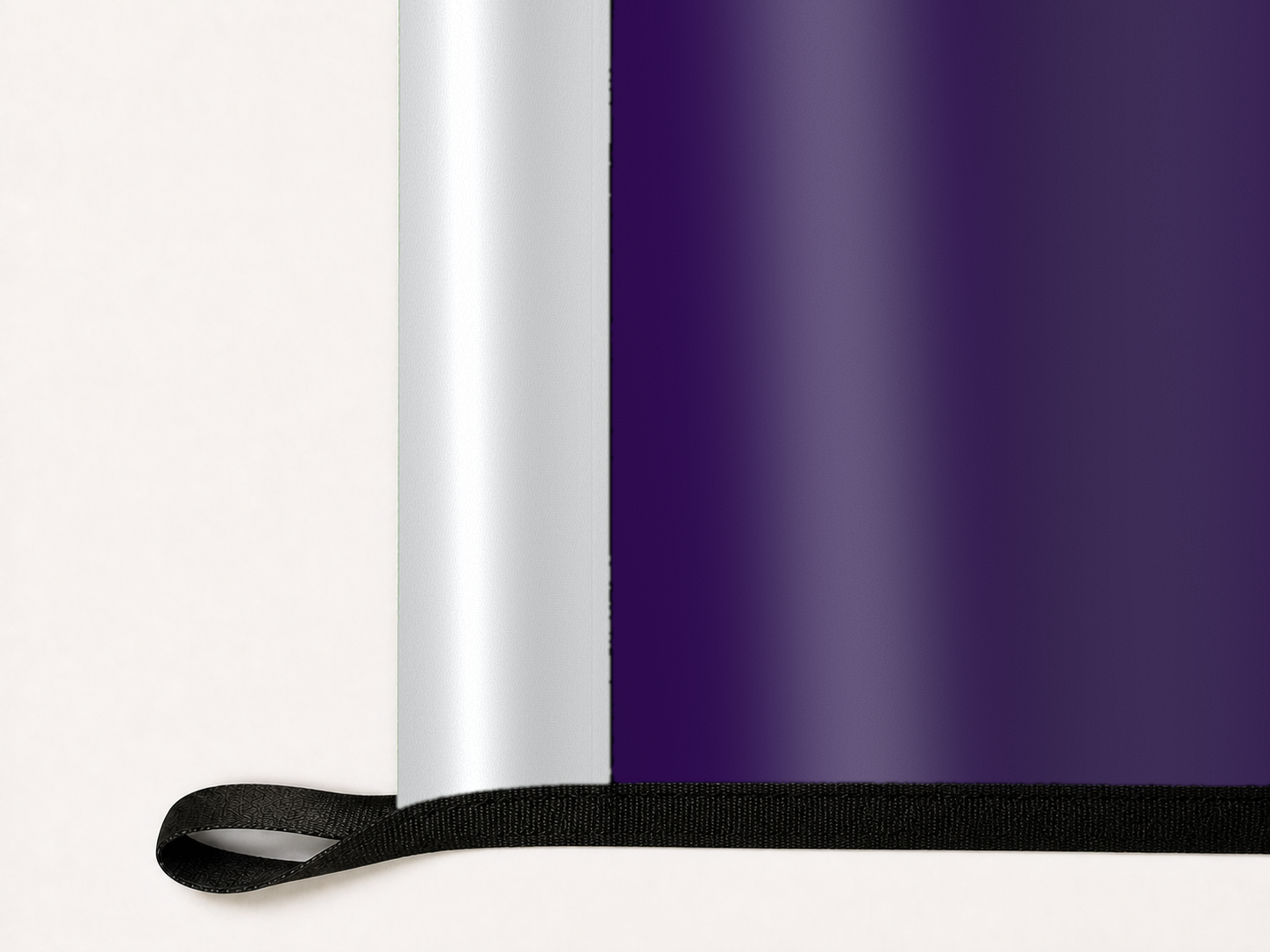 Kansas State Wildcats Authentic Gameday Flag underside and personalization construction view — continuous restrained woven-satin Kansas State Wildcats Accent header, textured Kansas State Wildcats Primary face, lower black loop and perimeter webbing — source_sha256=16c25dd2afccf2255752f7b723135782731f776612daa3192ceeaa31df1cd445