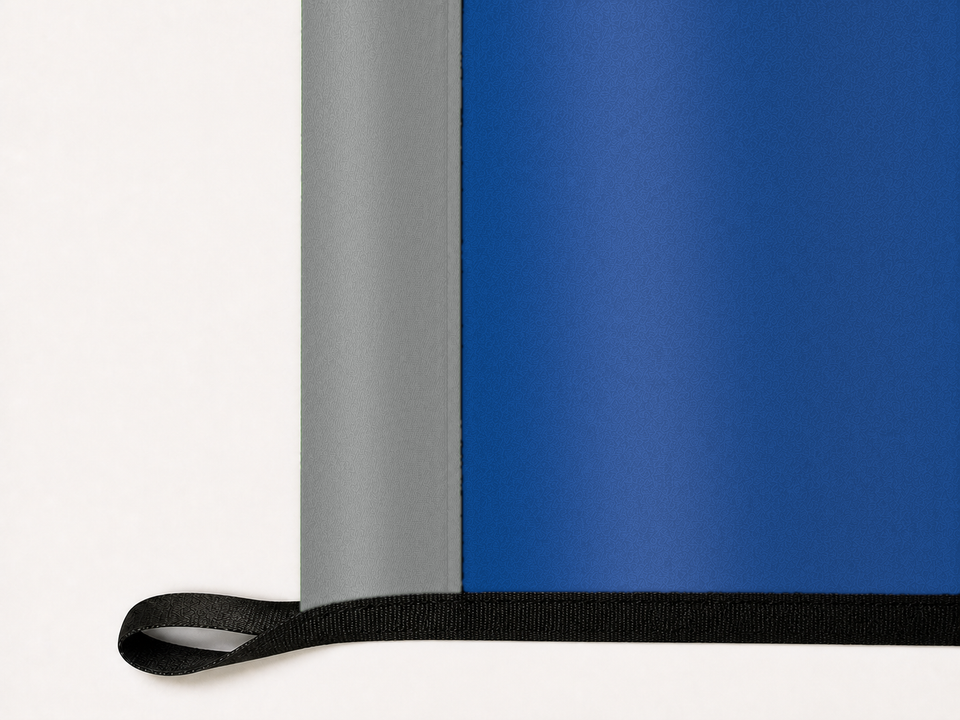Memphis Tigers Authentic Gameday Flag underside and personalization construction view — continuous restrained woven-satin Memphis Tigers Accent header, textured Memphis Tigers Primary face, lower black loop and perimeter webbing — source_sha256=cb4dece4b6196b99a3ea26209b29693ab02e1785a3ae25808a7f495d4a917b5a