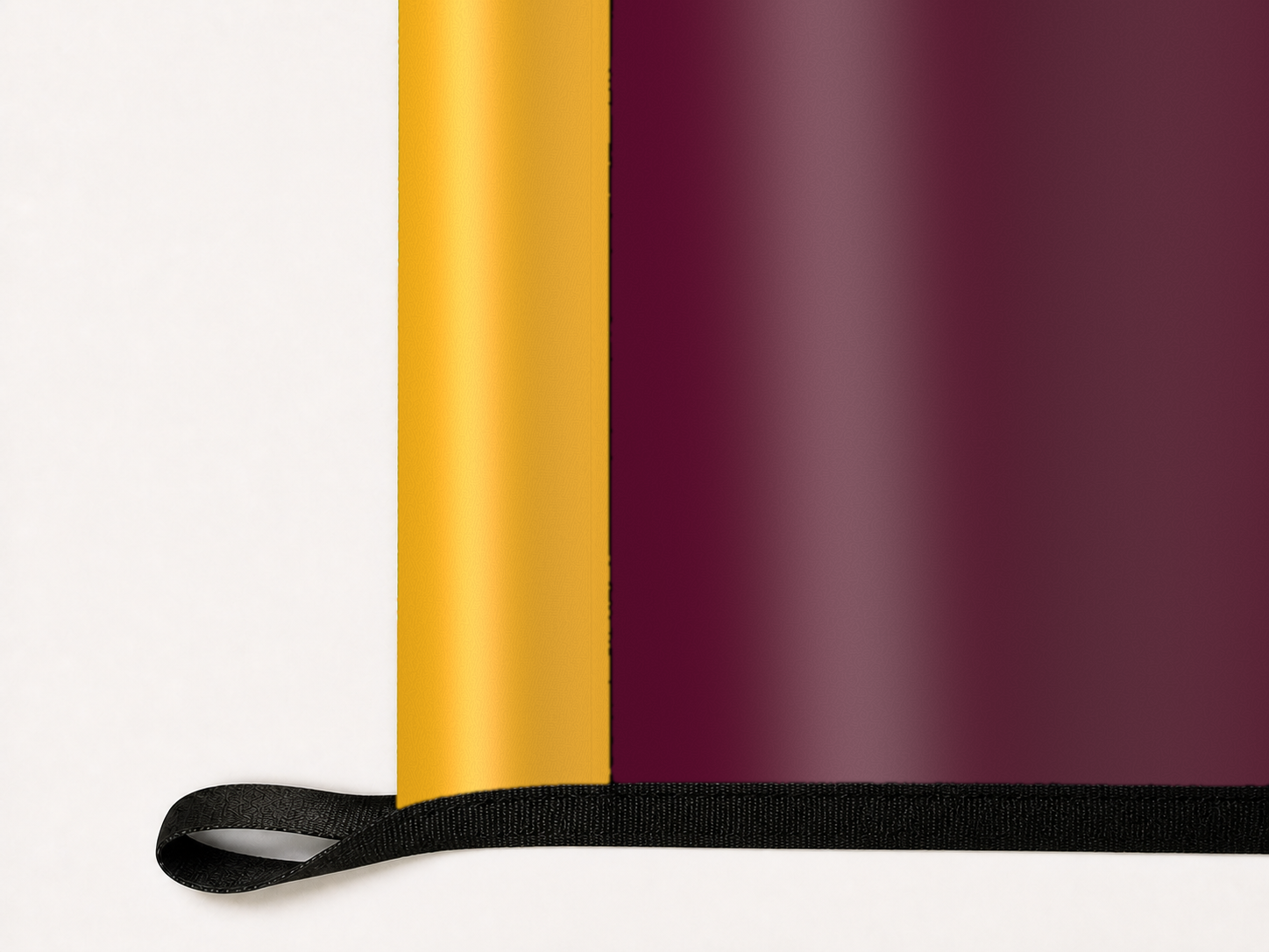 Minnesota Golden Gophers Authentic Gameday Flag underside and personalization construction view — continuous restrained woven-satin Minnesota Golden Gophers Accent header, textured Minnesota Golden Gophers Primary face, lower black loop and perimeter webbing — source_sha256=474898be956fd203df9cb915aaa621154c8ffe1fe7fc0698356aa63a6758c9b2