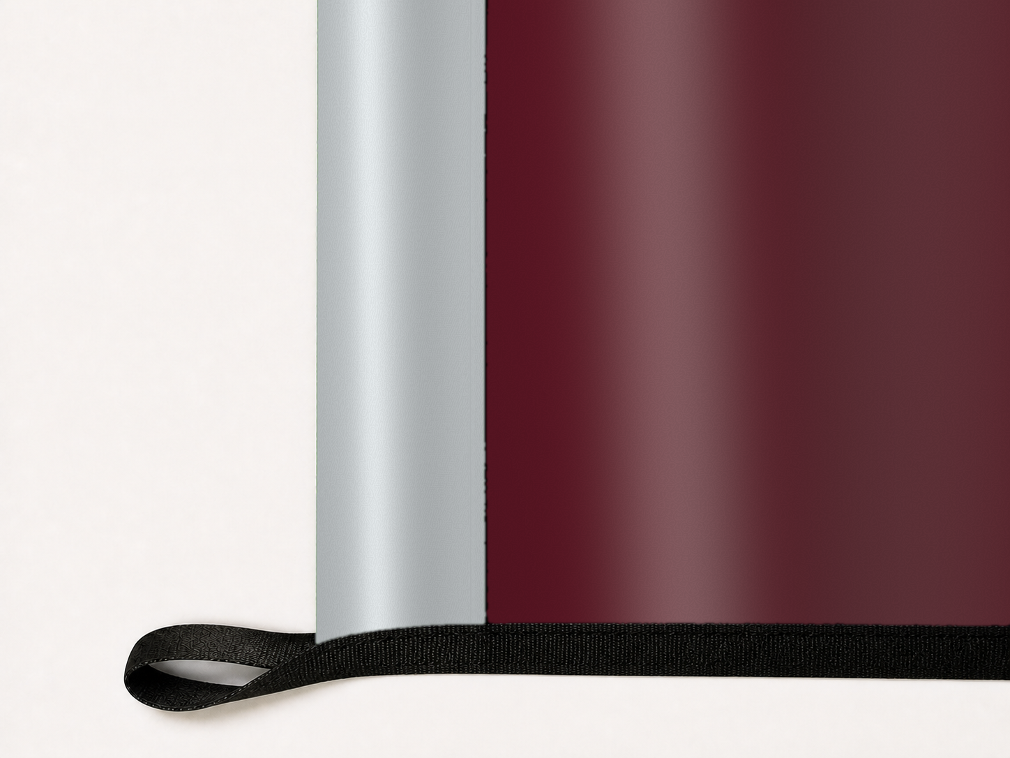 Mississippi State Bulldogs Authentic Gameday Flag underside and personalization construction view — continuous restrained woven-satin Mississippi State Bulldogs Accent header, textured Mississippi State Bulldogs Primary face, lower black loop and perimeter webbing — source_sha256=9188aac49e3c45be86dc2f904cbcdf73c2b34a10a6a53a6ff50cef141a1c6b36